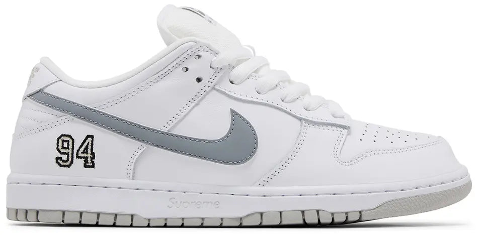 Supreme x Dunk Low SB 'White Metallic Silver'