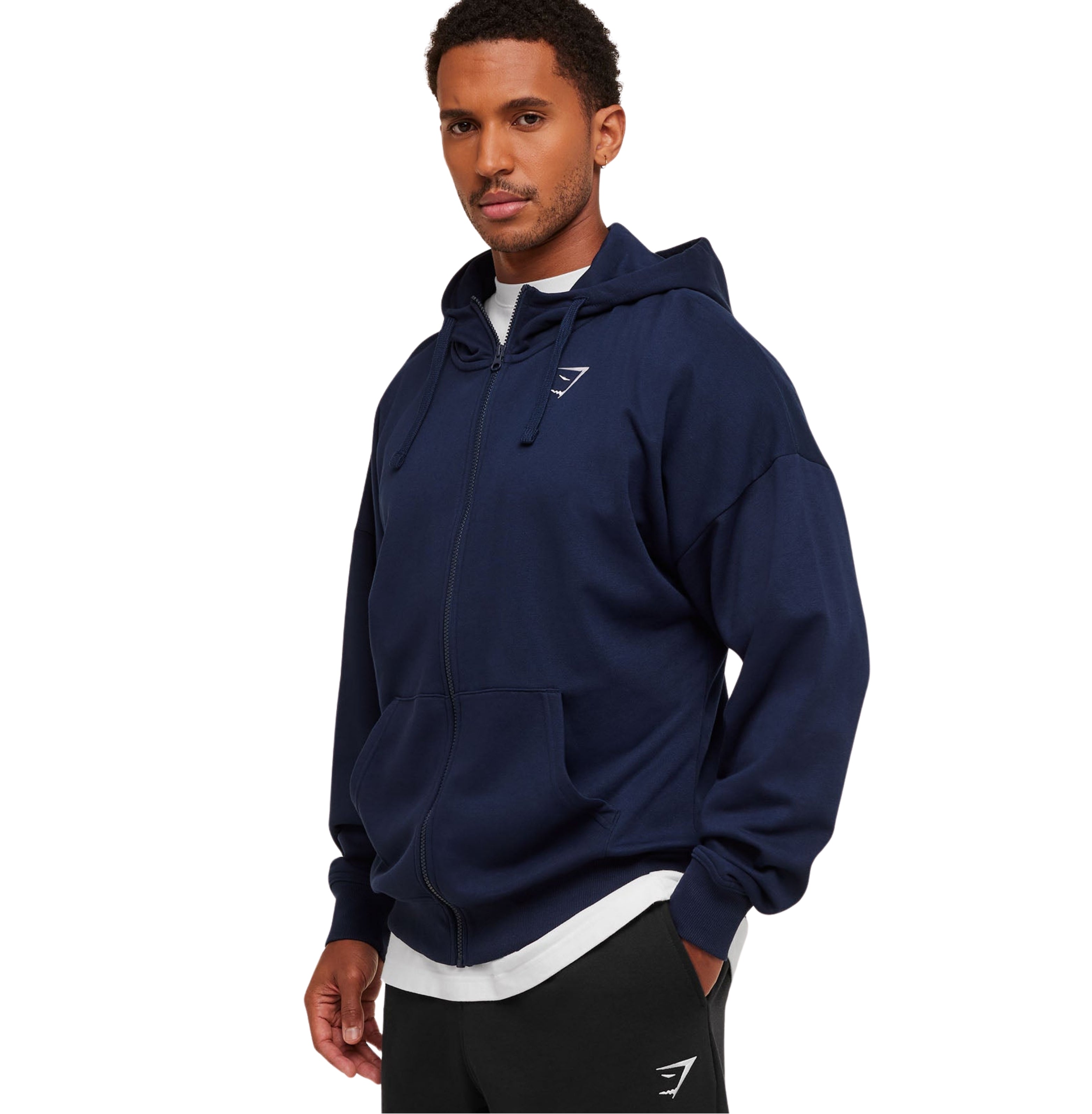 Gymshark Crest Oversized Zip Up Hoodie 'Navy'