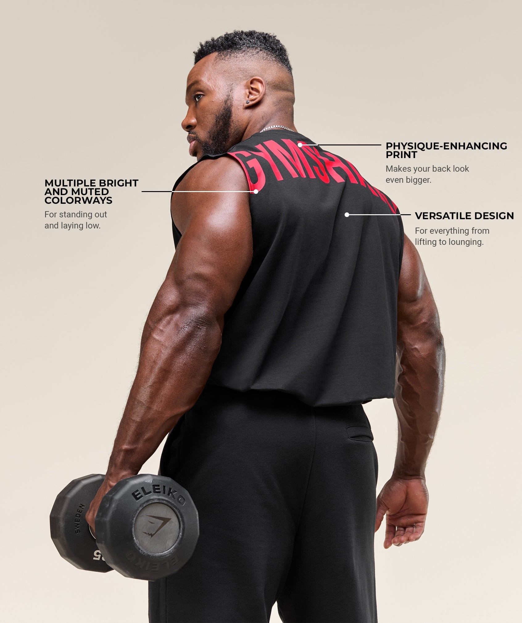 Gymshark Power Cut Off Tank 'Black Conditioning Red'