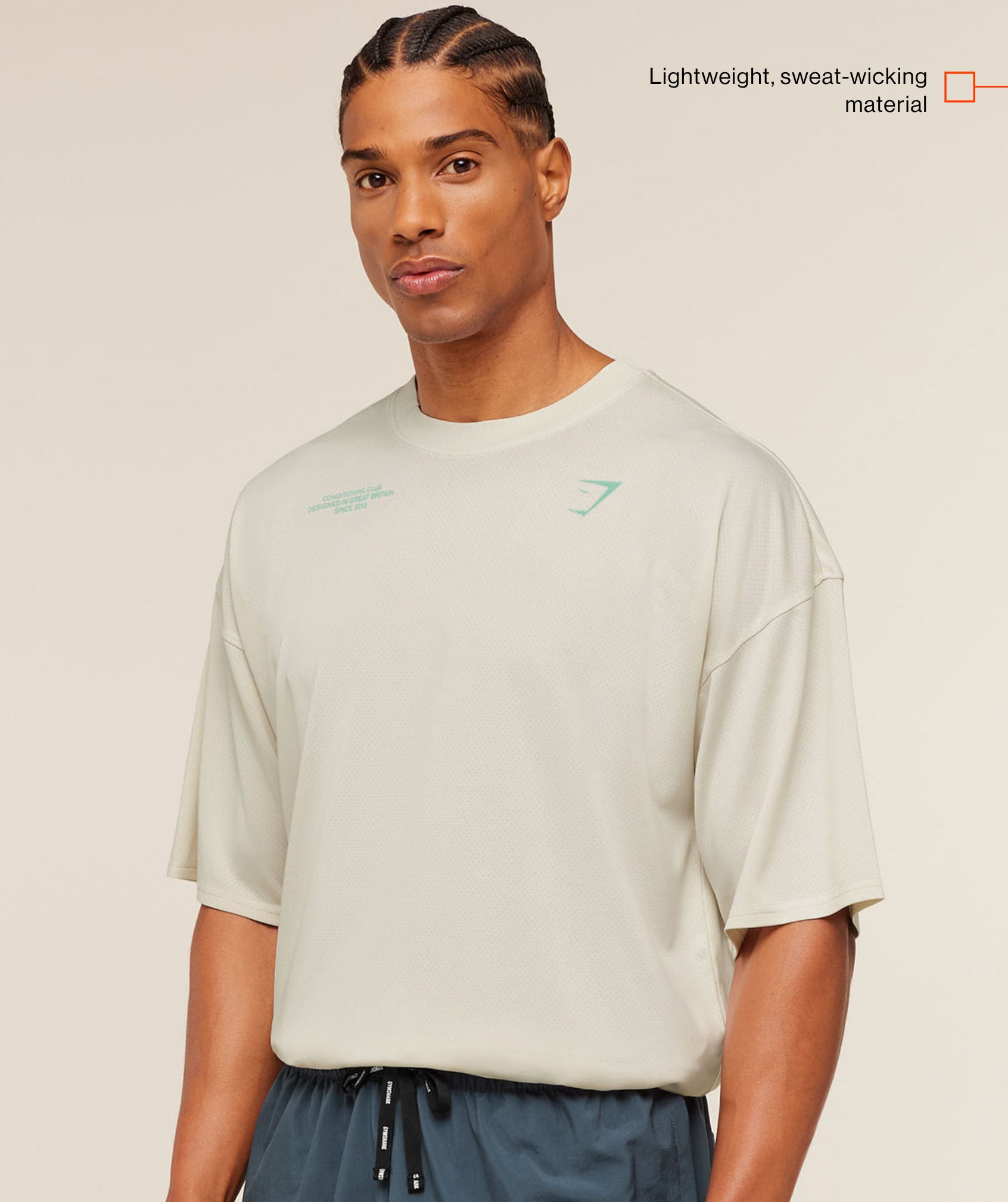Gymshark Conditioning Club Washed T-Shirt 'Soft White Pop Turquoise Wash'