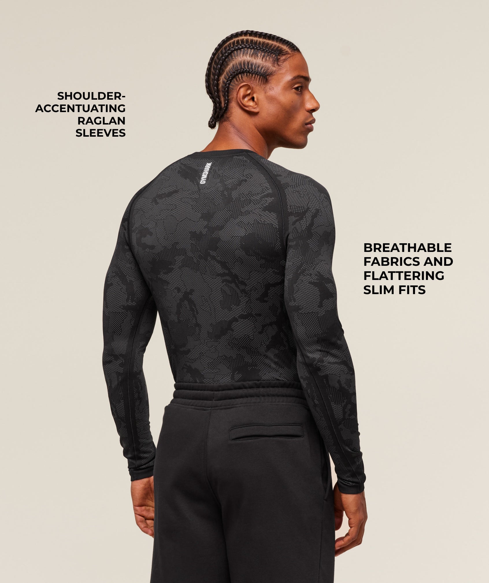 Gymshark Geo Seamless Long Sleeve T-Shirt 'Black Charcoal Grey'