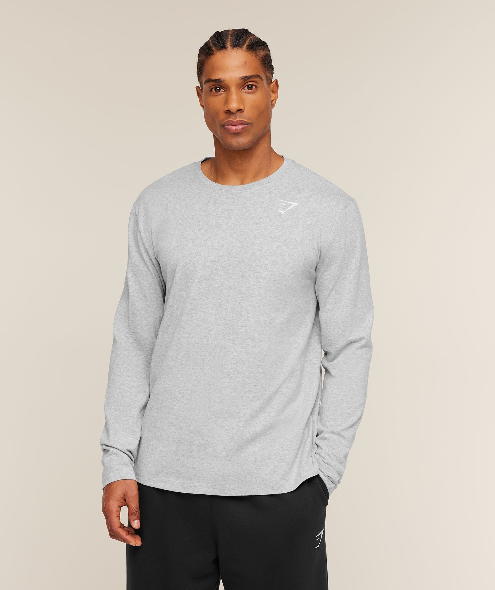 Gymshark Crest Long Sleeve T-Shirt 'Light Grey Marl'