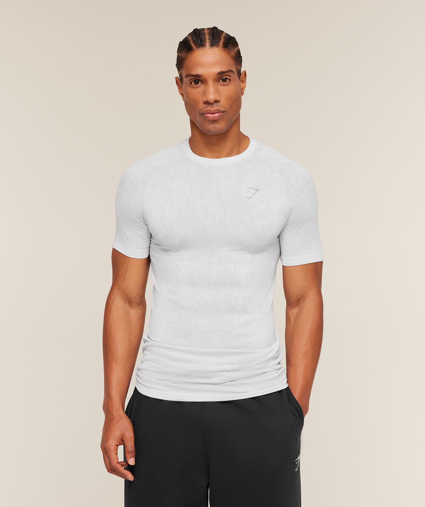 Gymshark Geo Seamless Grid T-Shirt 'White Silver Grey'