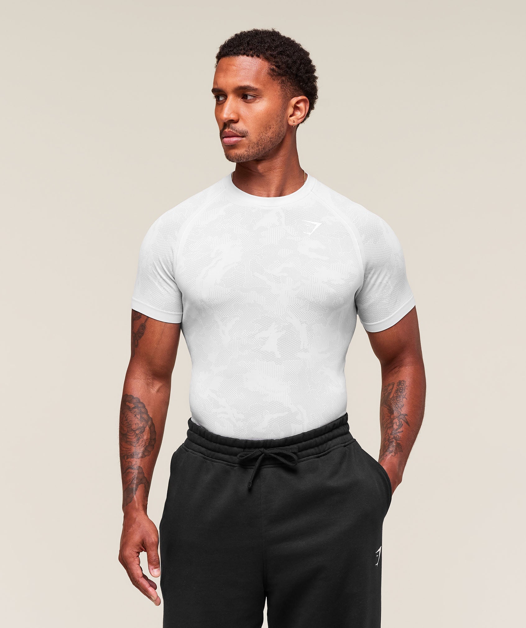 Gymshark Geo Seamless T-Shirt 'White Light Grey'