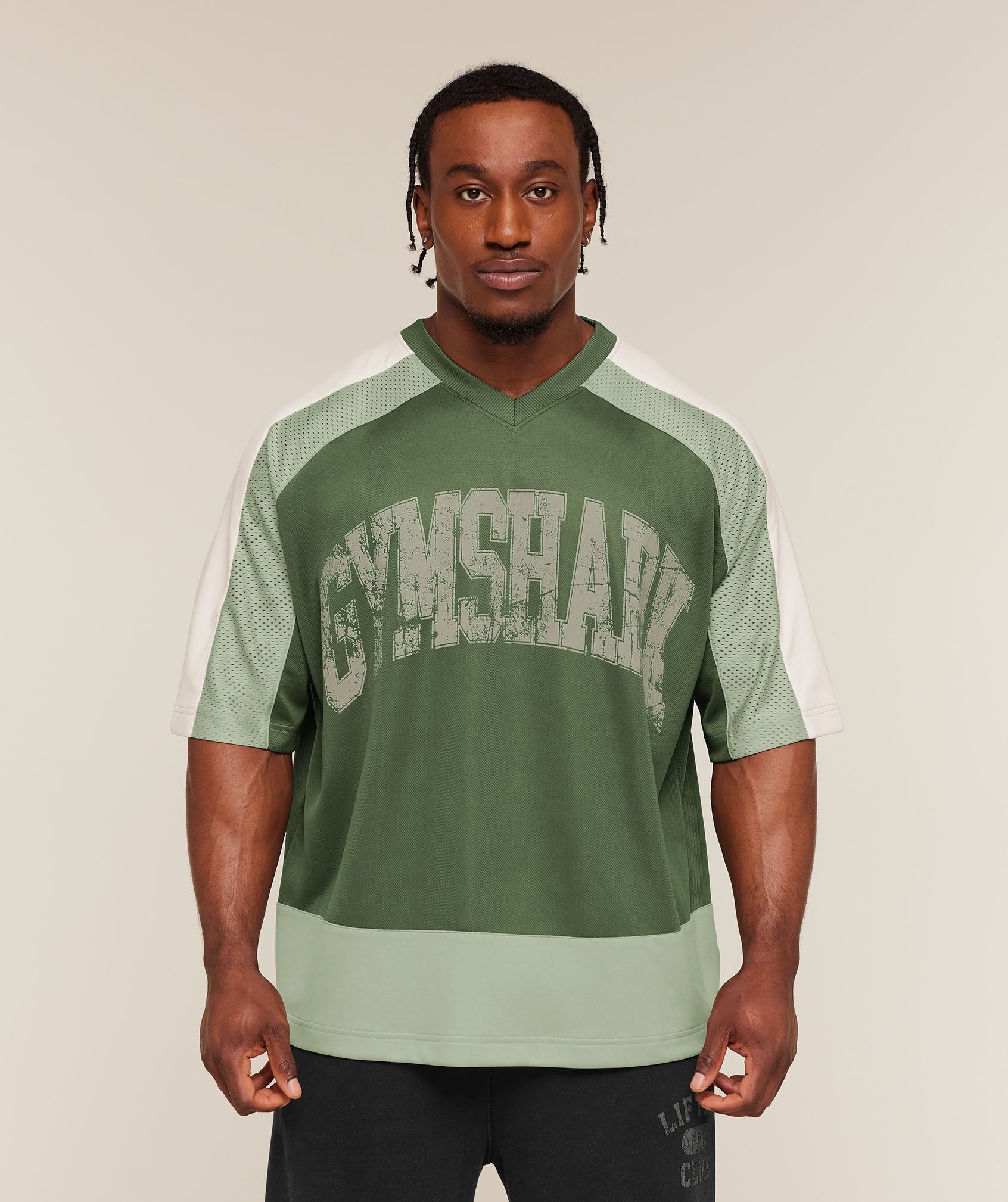 Gymshark Collective Mesh Wordmark Jersey 'Core Olive Haze Green Soft White'