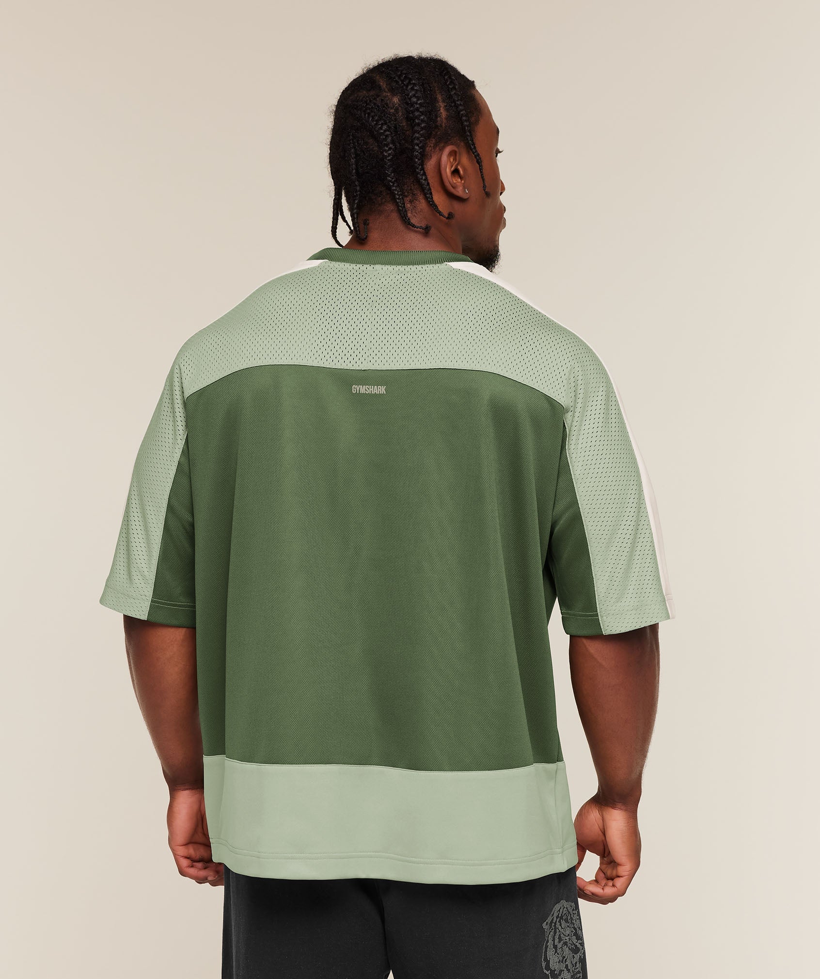 Gymshark Collective Mesh Wordmark Jersey 'Core Olive Haze Green Soft White'