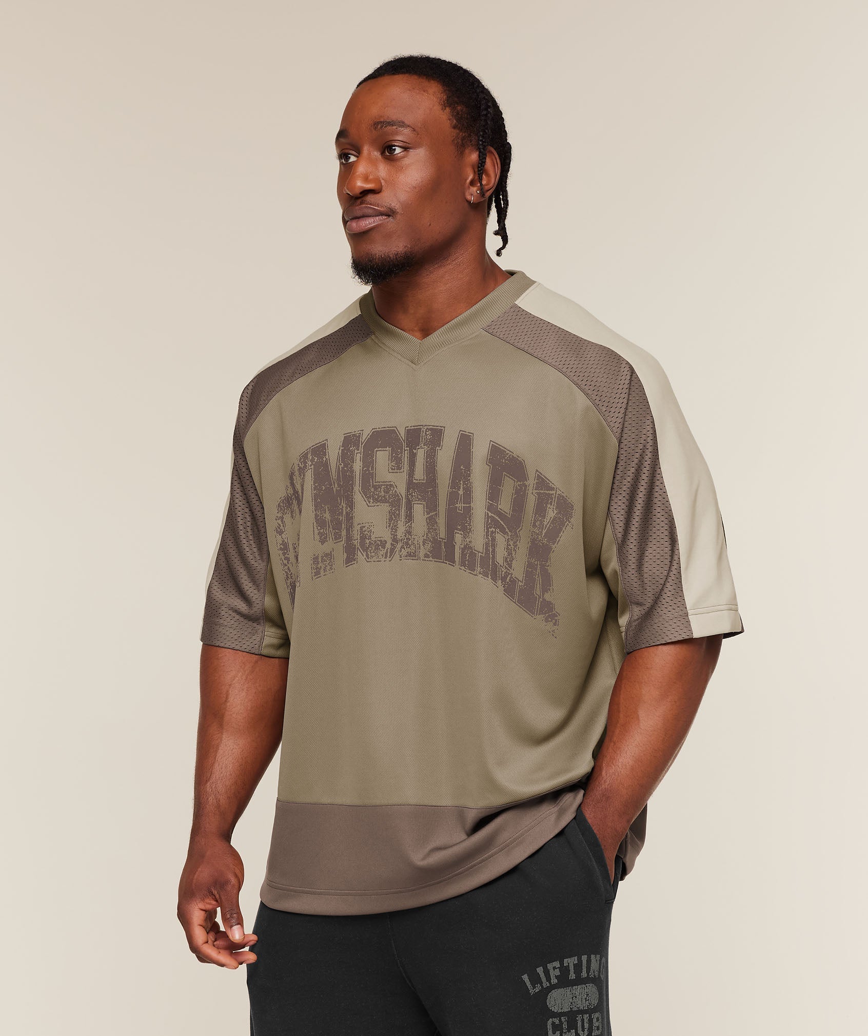 Gymshark Collective Mesh Wordmark Jersey 'Lifestyle Brown Soft Brown Pebble Grey'