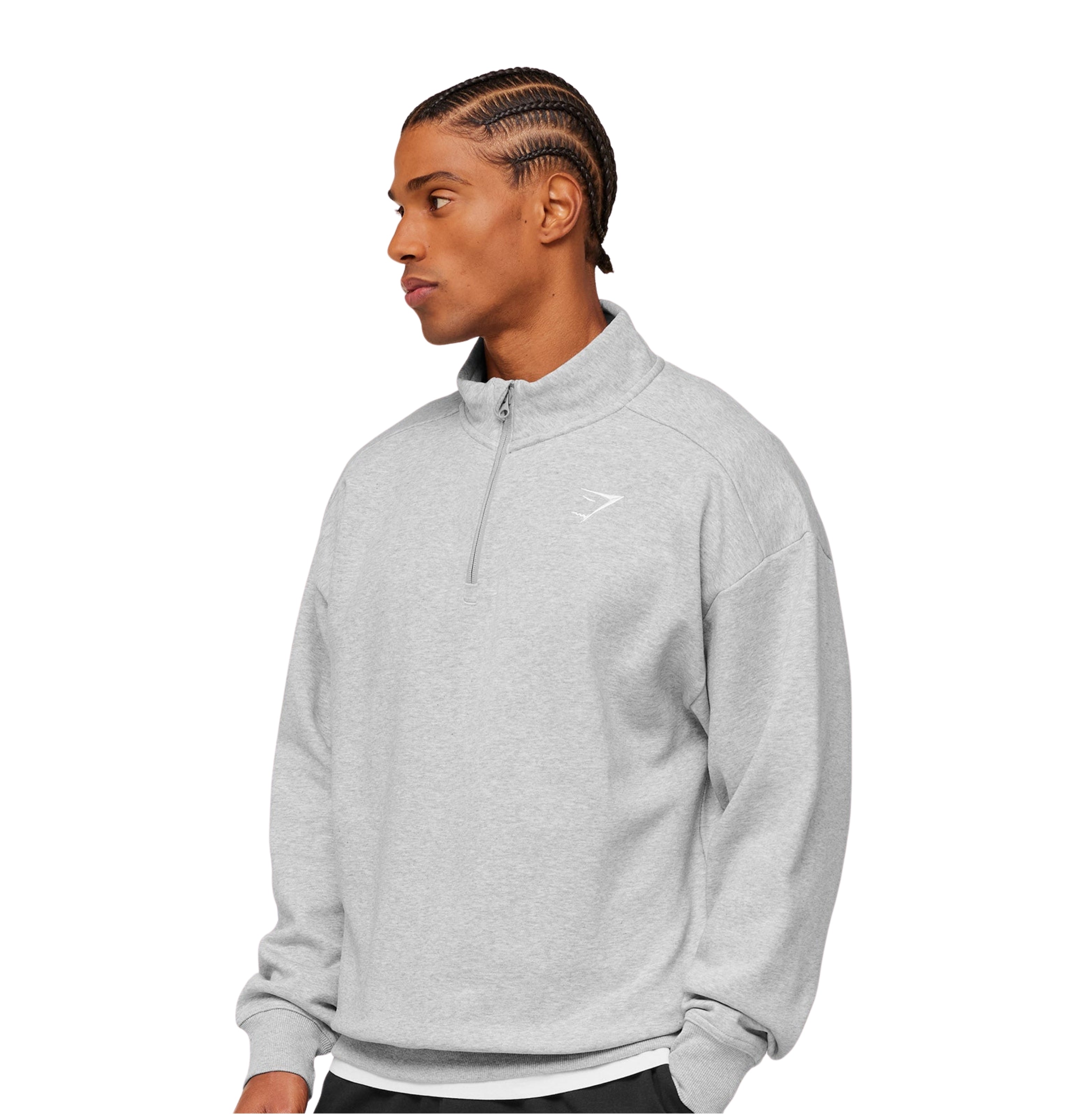 Gymshark Crest Oversized 1/4 Zip 'Light Grey Core Marl'