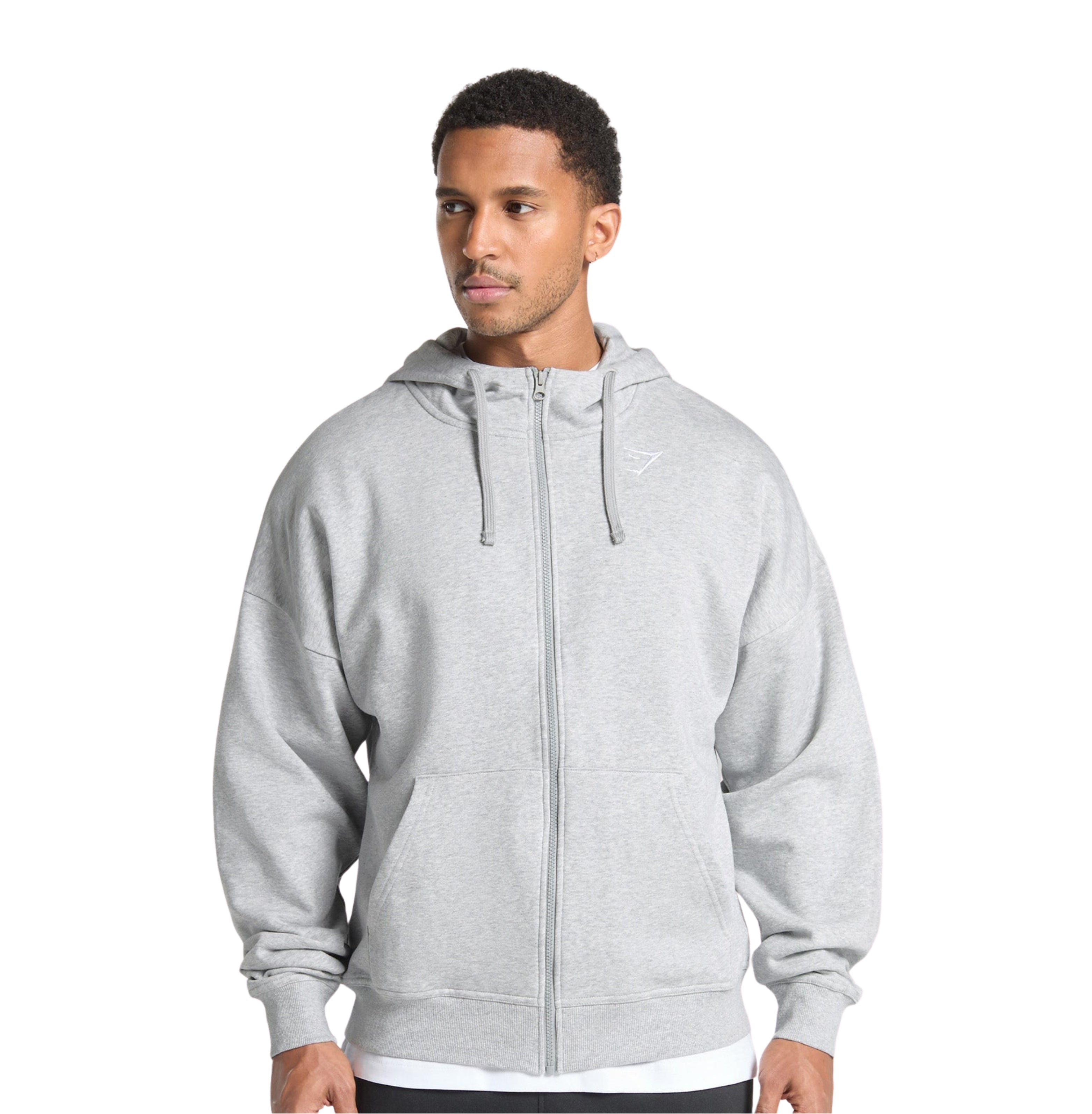 Gymshark Crest Oversized Zip Up Hoodie 'Light Grey Core Marl'
