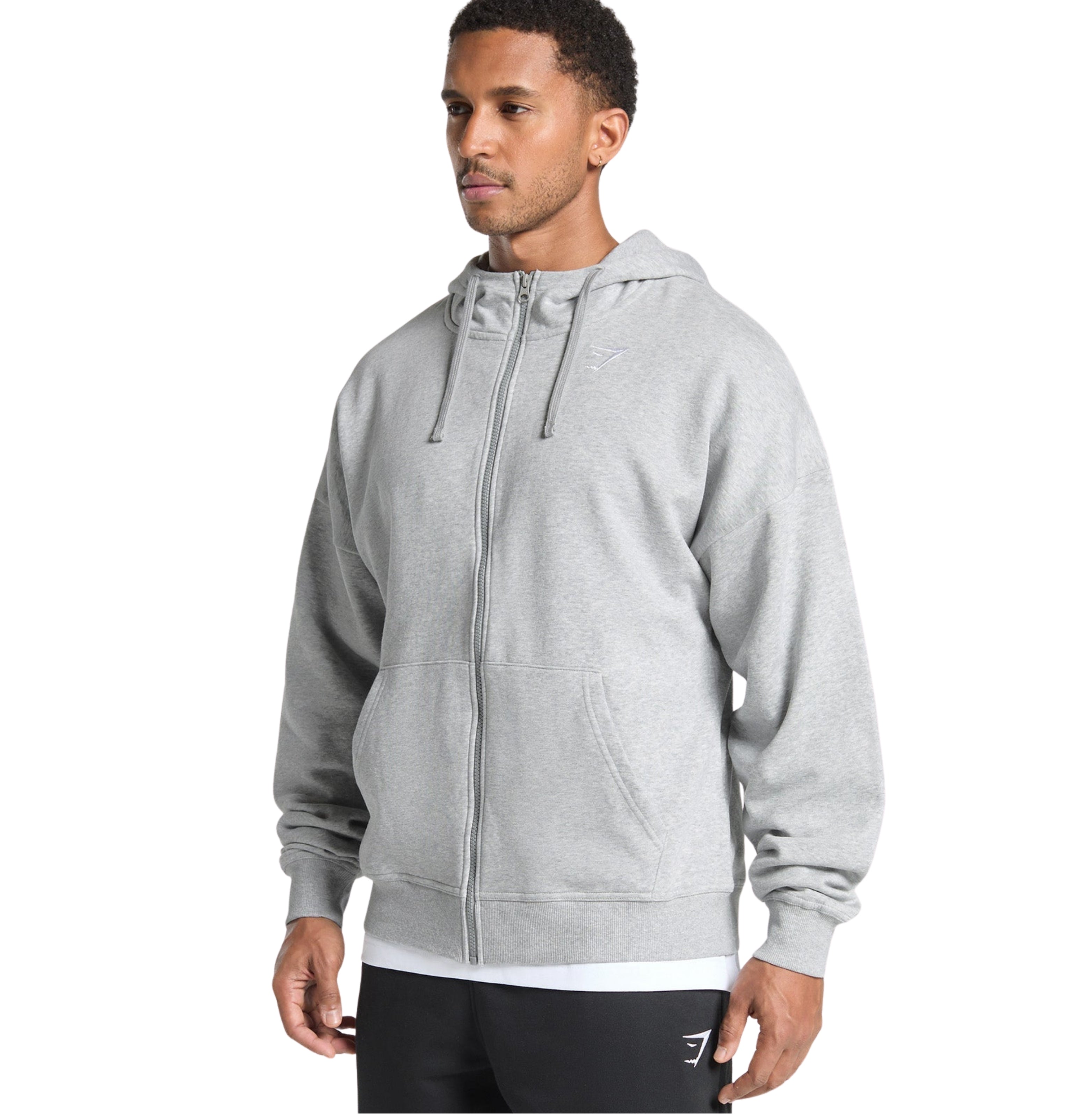 Gymshark Crest Oversized Zip Up Hoodie 'Light Grey Core Marl'