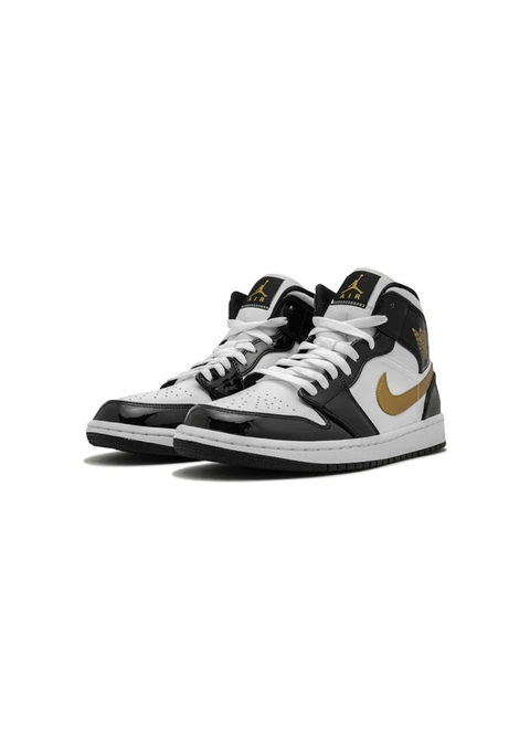 Air Jordan 1 Mid 'Patent Black White Gold'