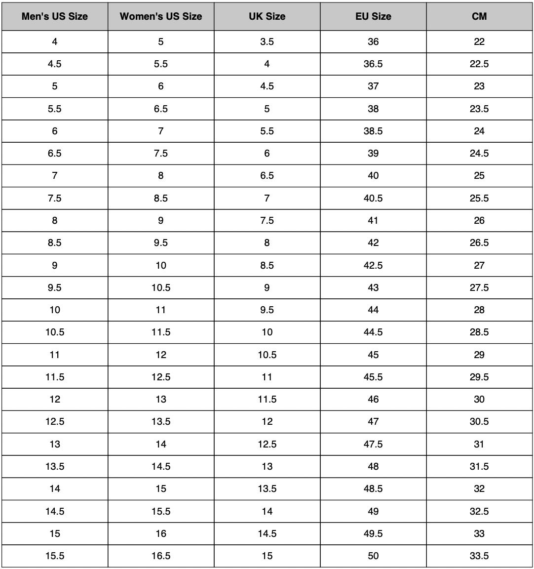 Size Chart