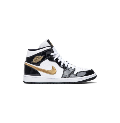 Air Jordan 1 Mid 'Patent Black White Gold'