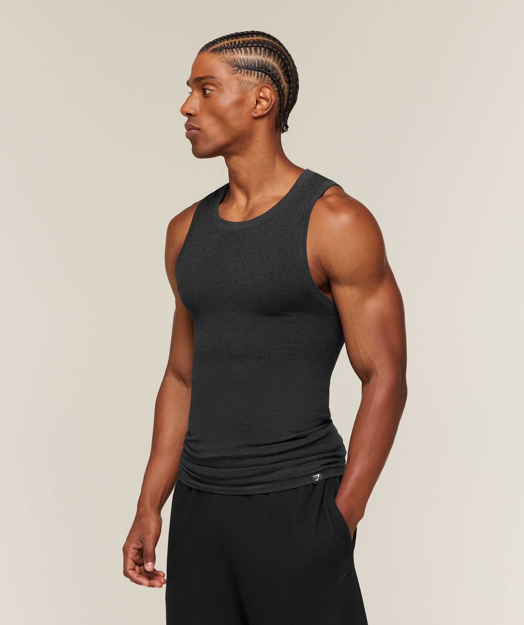 Gymshark Cotton Seamless Sleeveless Top 'Black Marl'