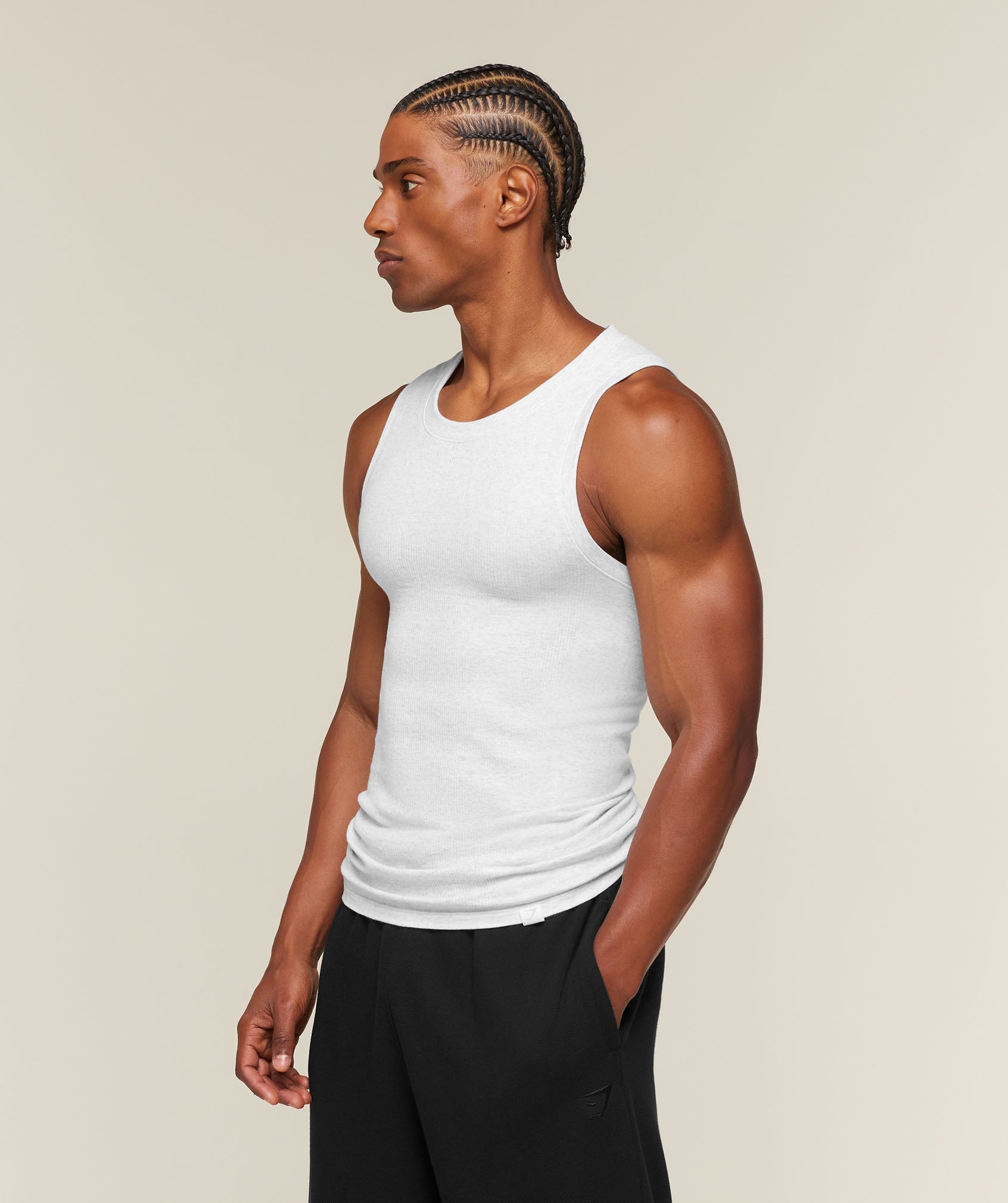 Gymshark Cotton Seamless Sleeveless Top 'White Grey Marl'