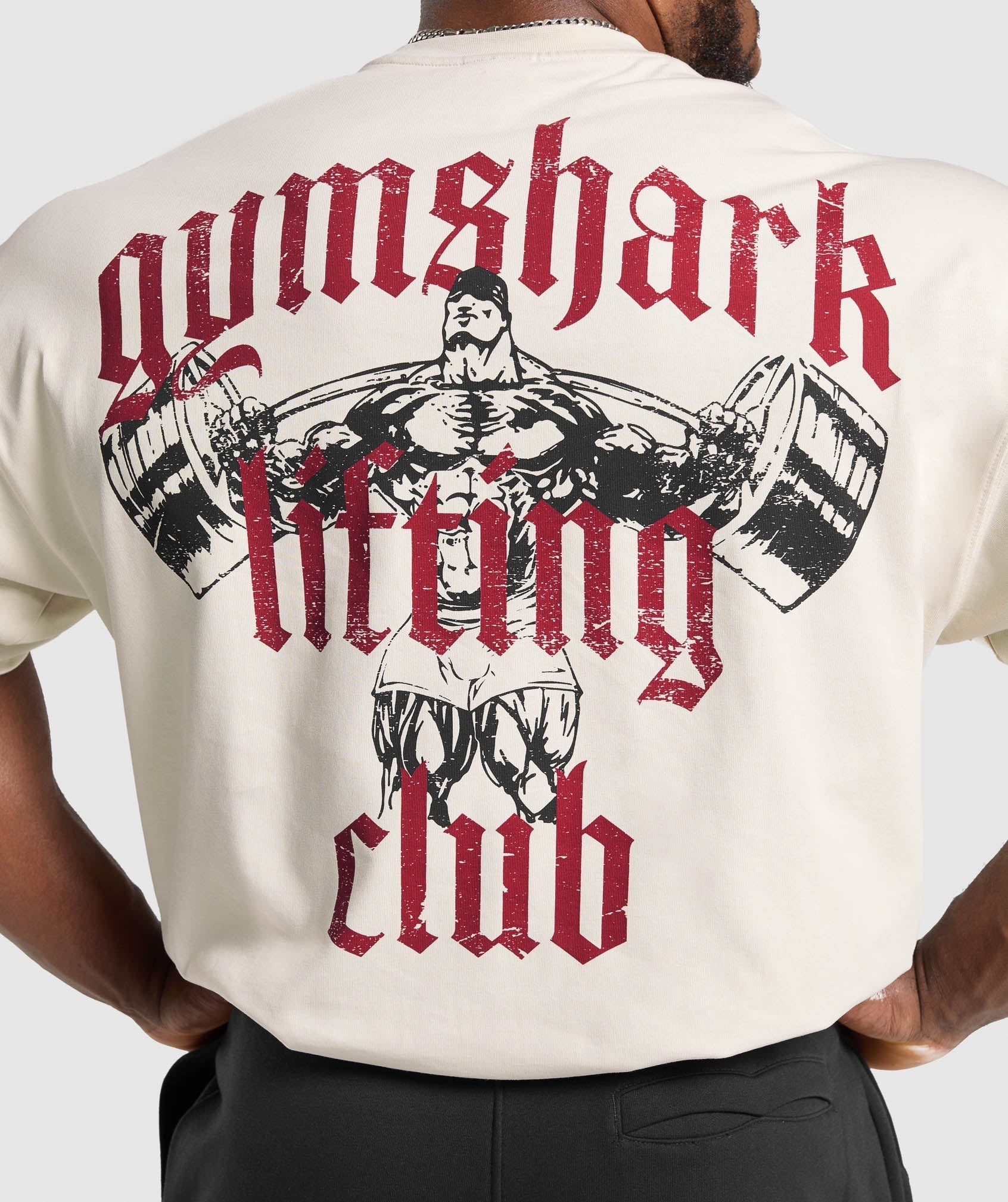 Gymshark Lifting Club T-Shirt 'Oat White Conditioning Red'
