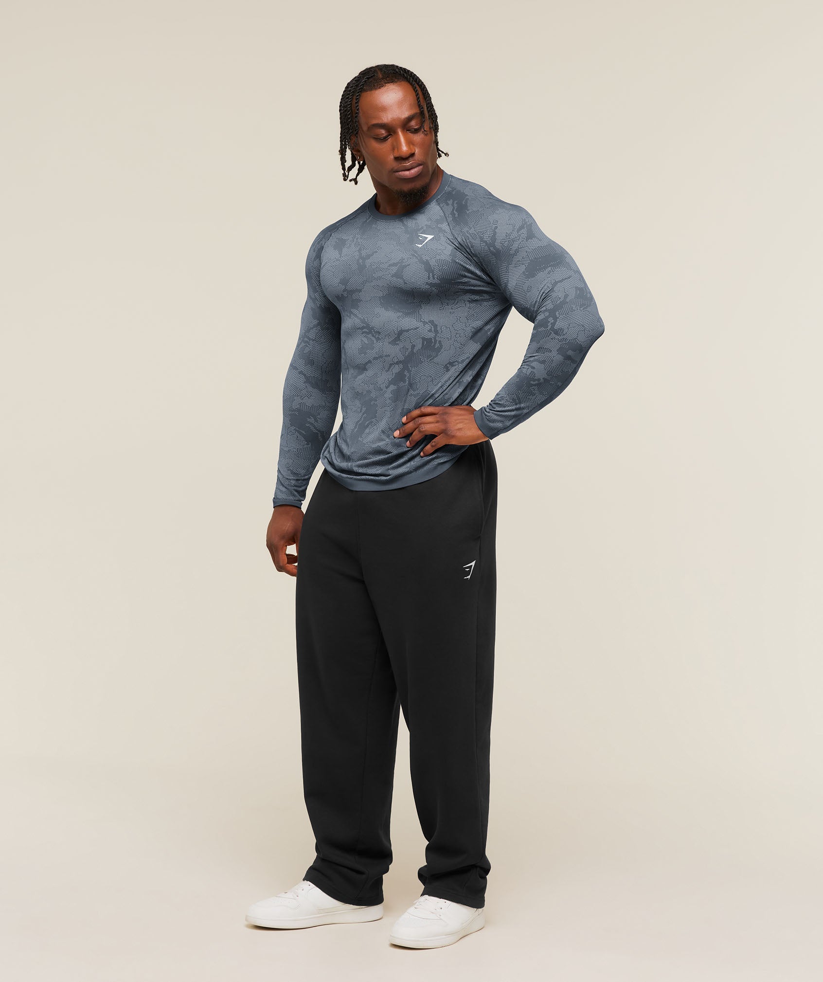 Gymshark Geo Seamless Long Sleeve T-Shirt 'Shadow Blue Tranquil Blue'