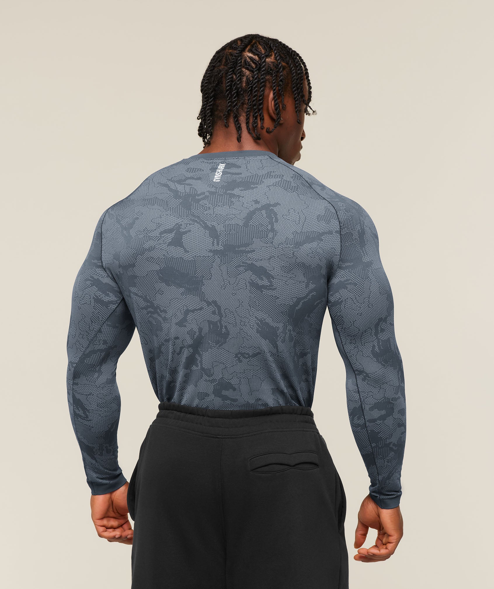 Gymshark Geo Seamless Long Sleeve T-Shirt 'Shadow Blue Tranquil Blue'