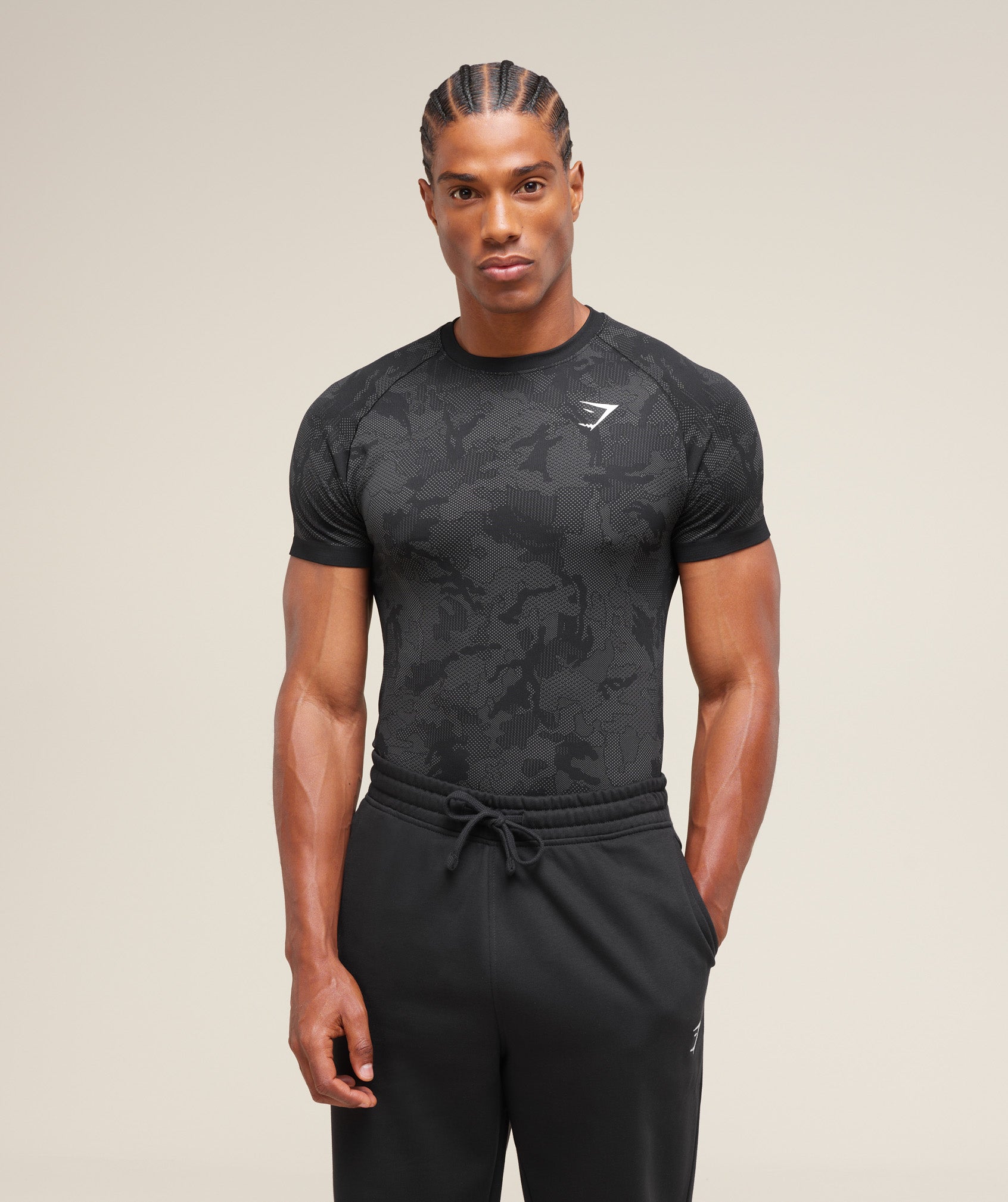 Gymshark Geo Seamless T-Shirt 'Black Charcoal Grey'
