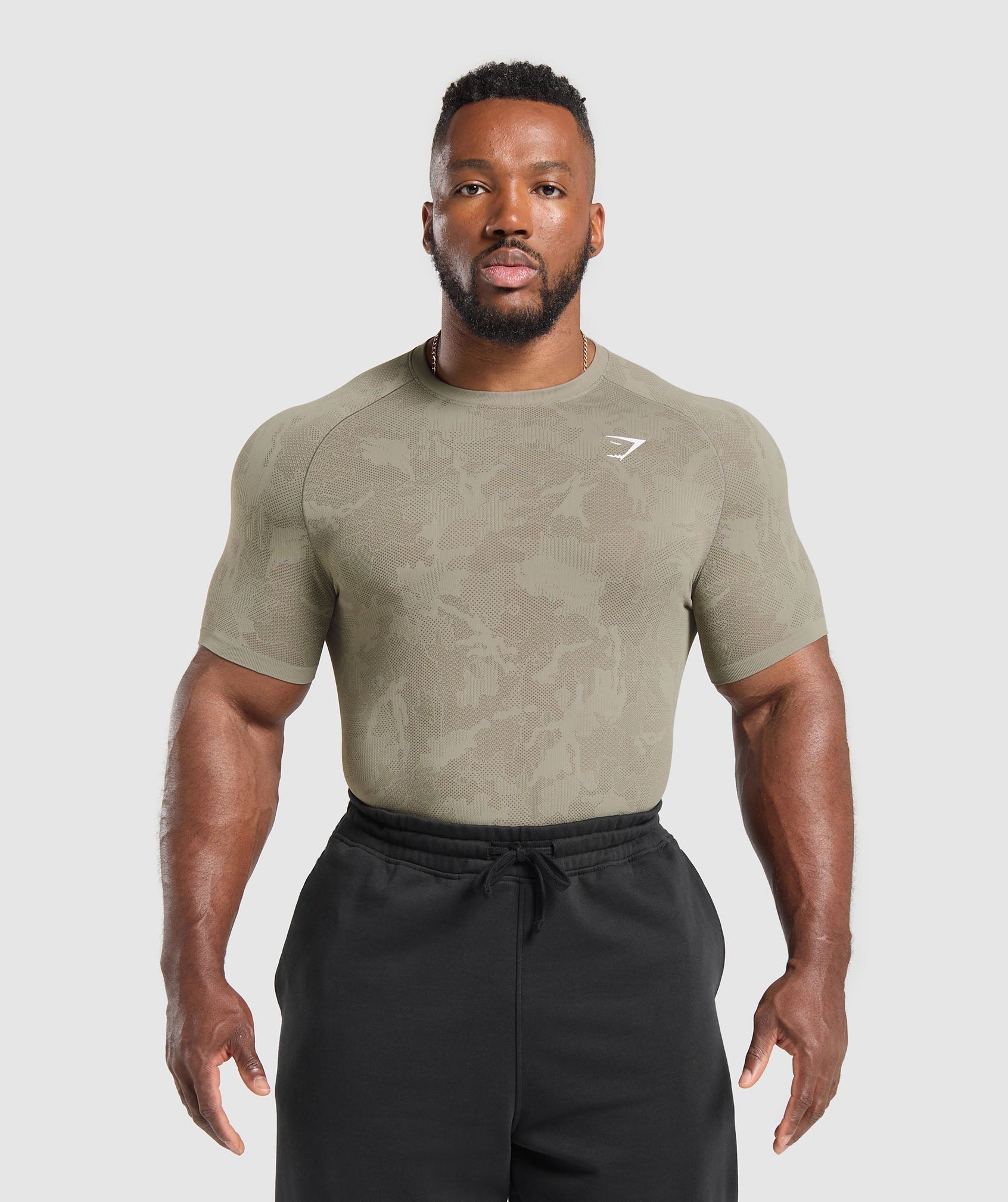 Gymshark Geo Seamless T-Shirt 'Linen Brown Camo Brown'