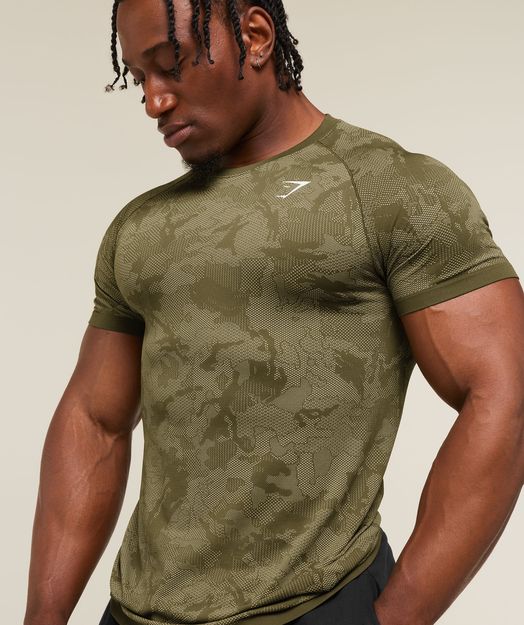 Gymshark Geo Seamless T-Shirt 'Canvas Green Chalk Beige'