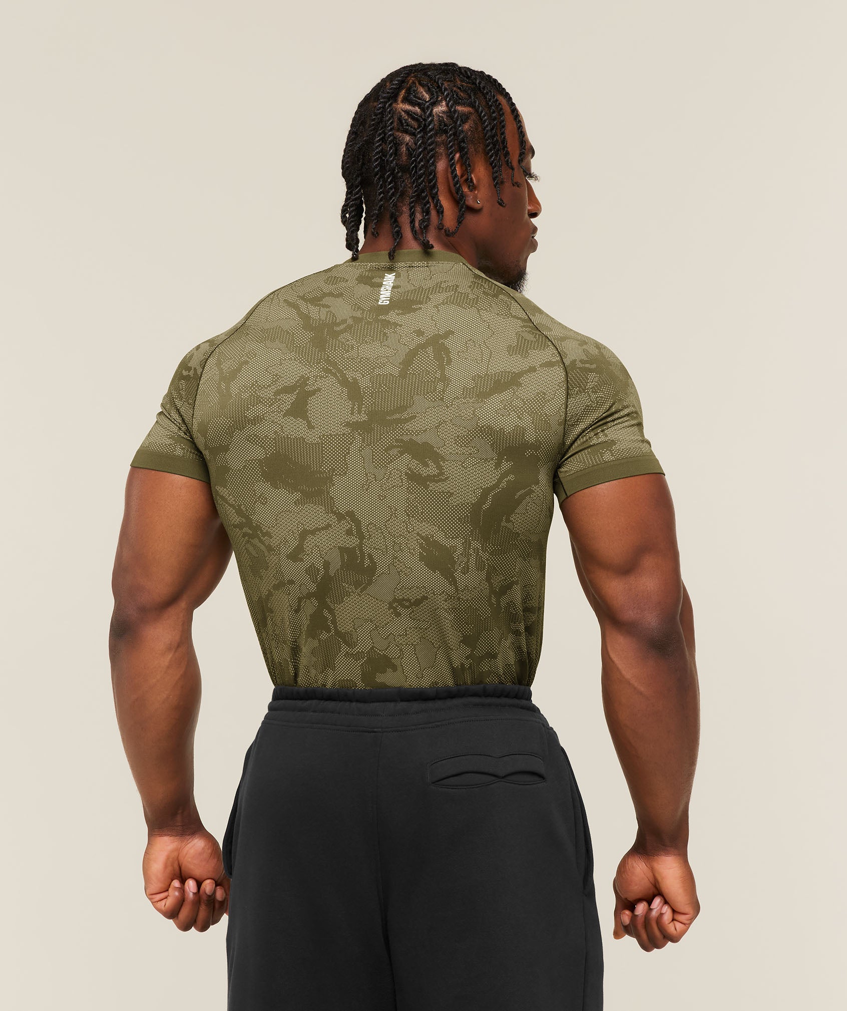 Gymshark Geo Seamless T-Shirt 'Canvas Green Chalk Beige'