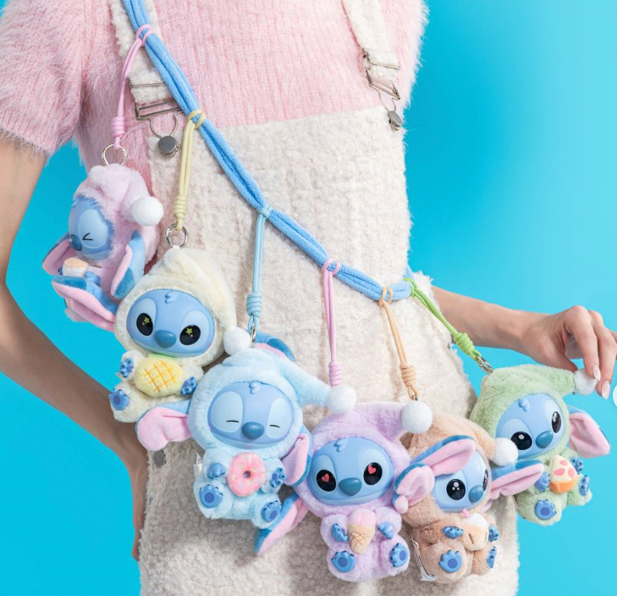 Miniso Top Toy Disney Stitch Eating Something Before Sleep Plush Keychain Sealed Case Pack of 1