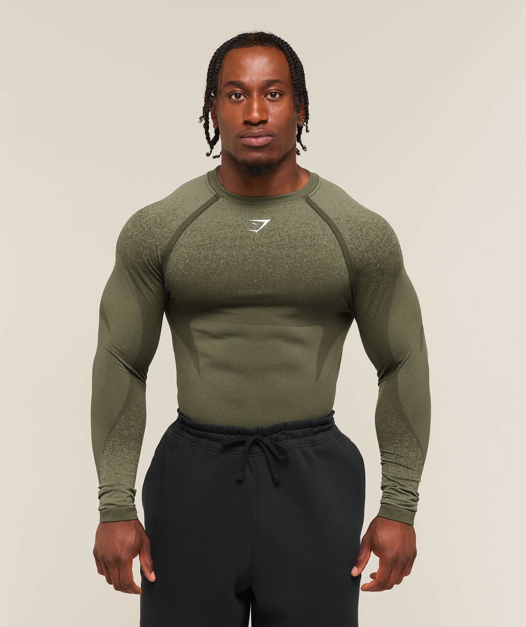Gymshark Shadow Seamless Long Sleeve T-Shirt 'Core Olive'
