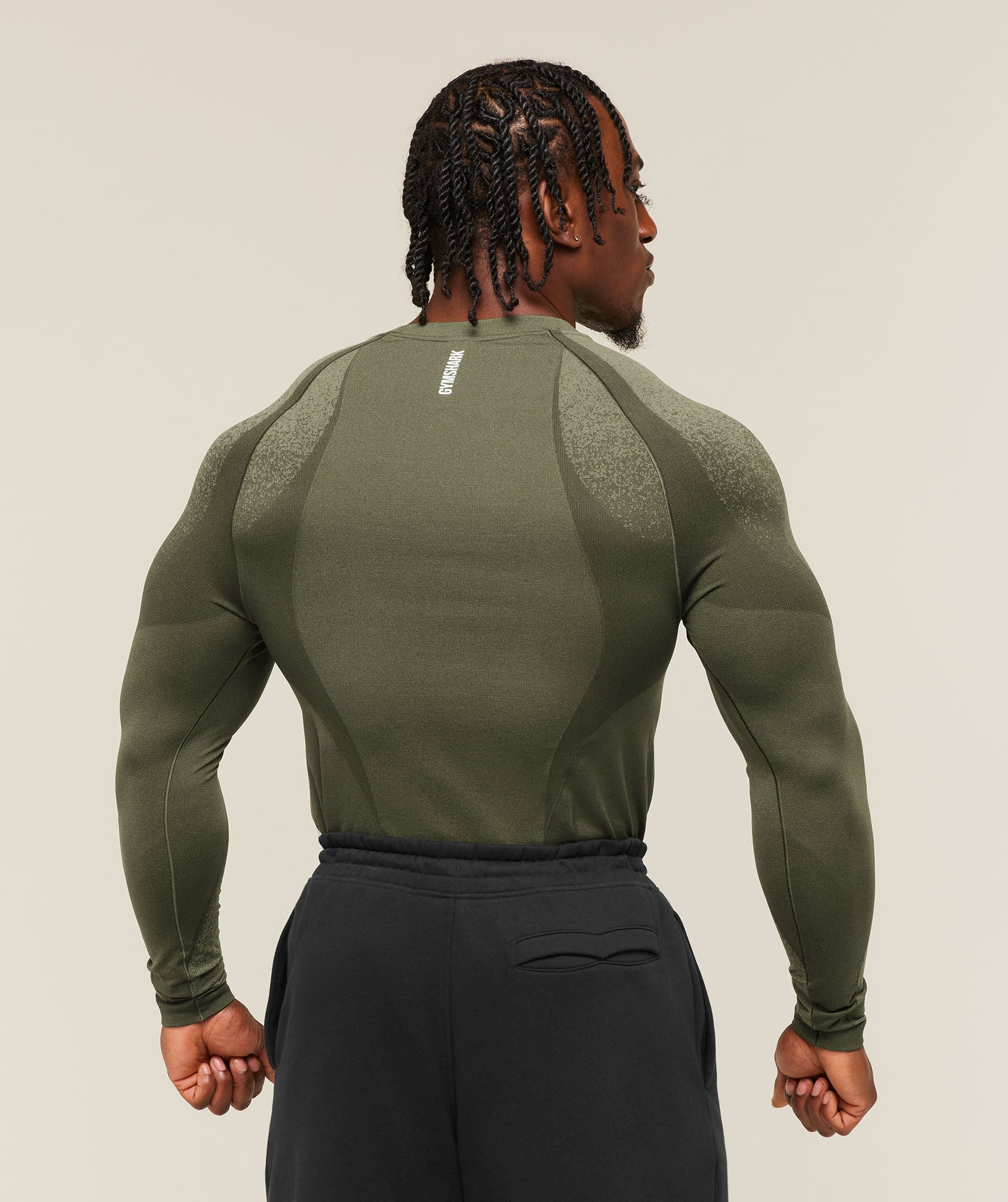Gymshark Shadow Seamless Long Sleeve T-Shirt 'Core Olive'