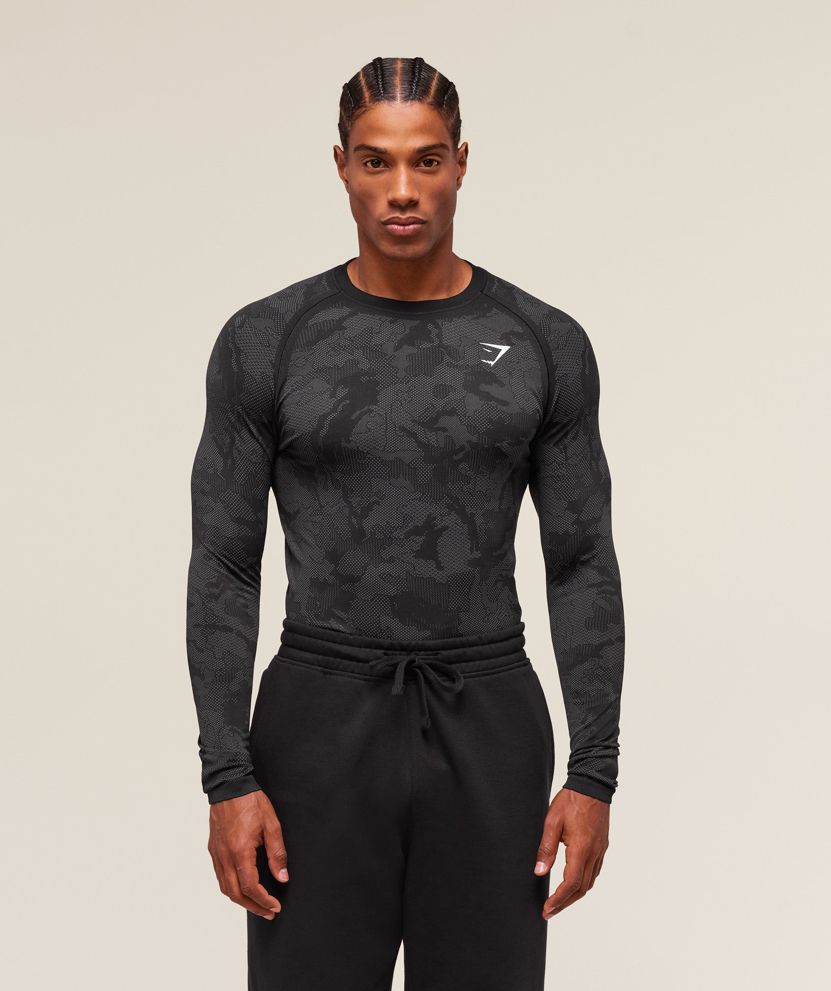 Gymshark Geo Seamless Long Sleeve T-Shirt 'Black Charcoal Grey'