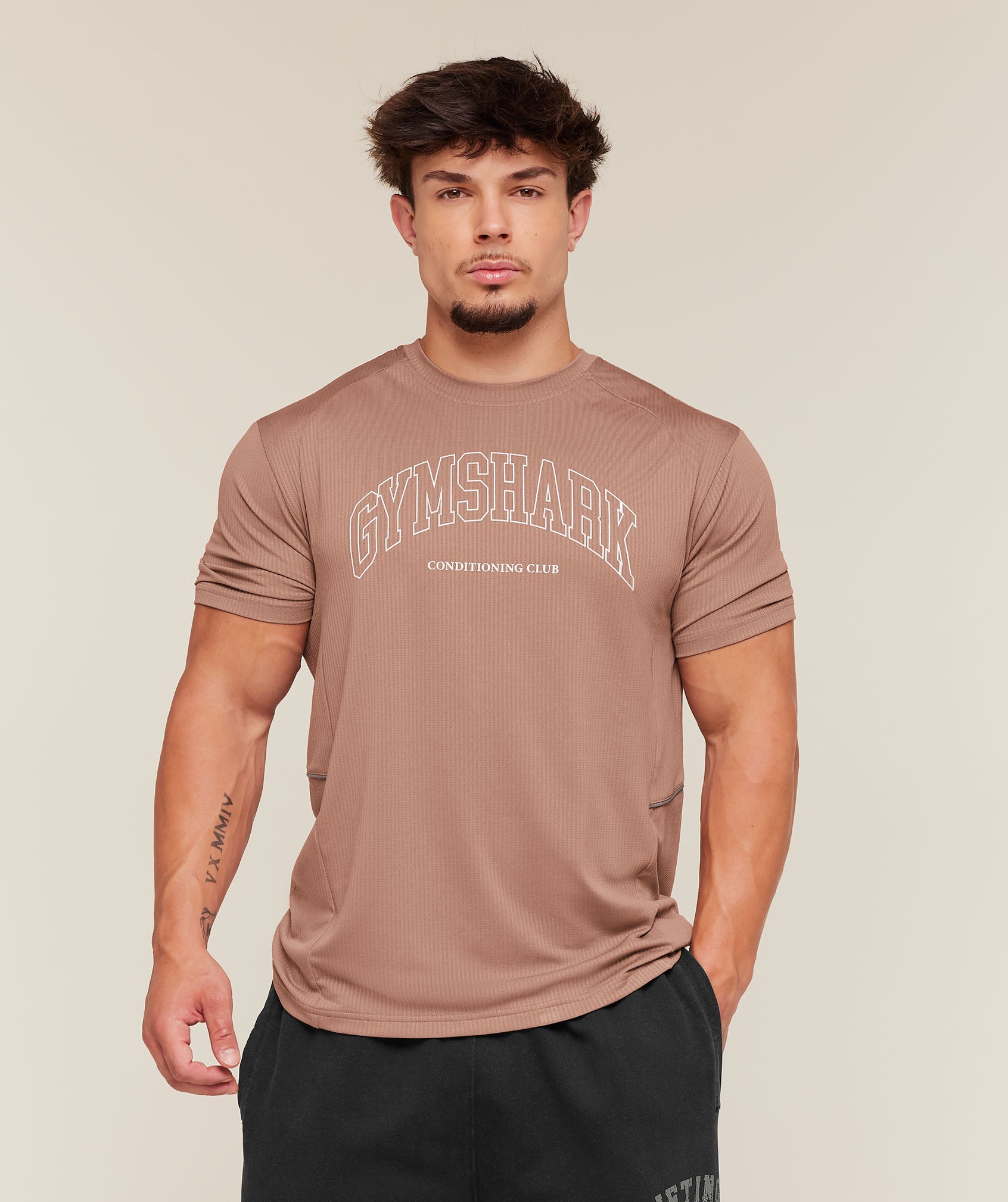 Gymshark Collegiate Tech T-Shirt 'Taupe Brown'