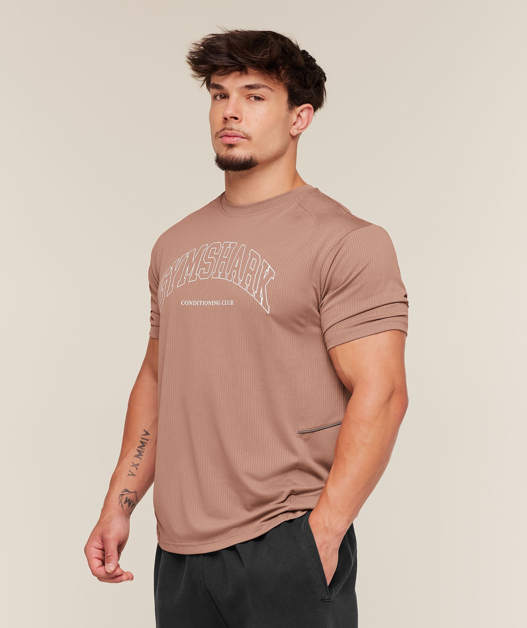 Gymshark Collegiate Tech T-Shirt 'Taupe Brown'