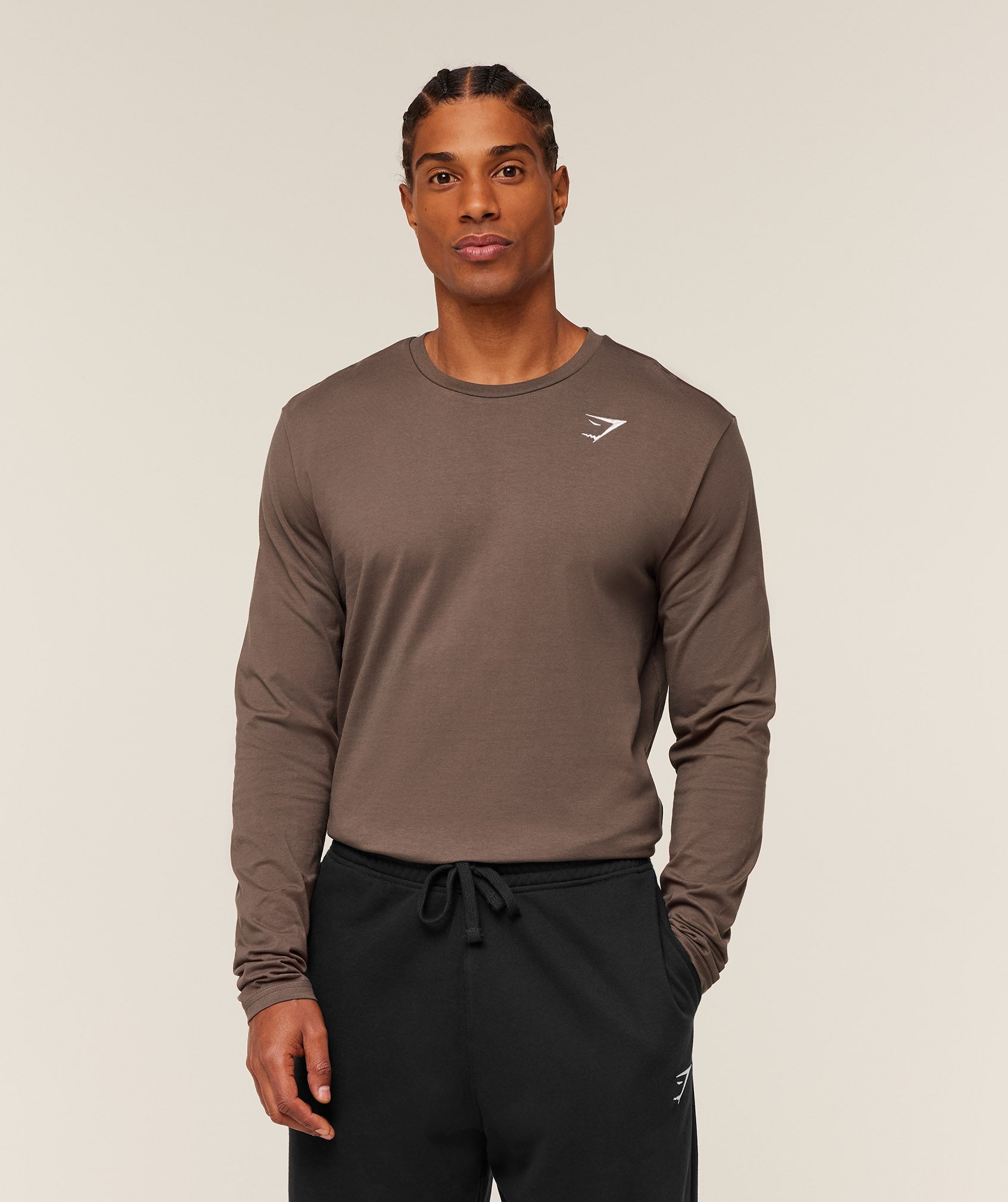 Gymshark Crest Long Sleeve T-Shirt 'Soft Brown'