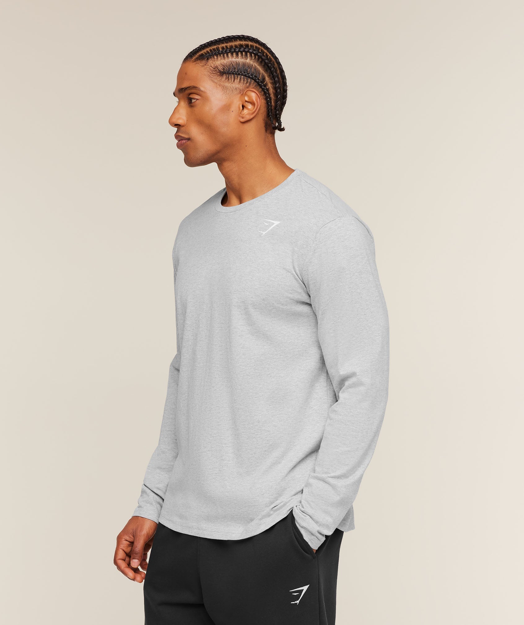 Gymshark Crest Long Sleeve T-Shirt 'Light Grey Marl'