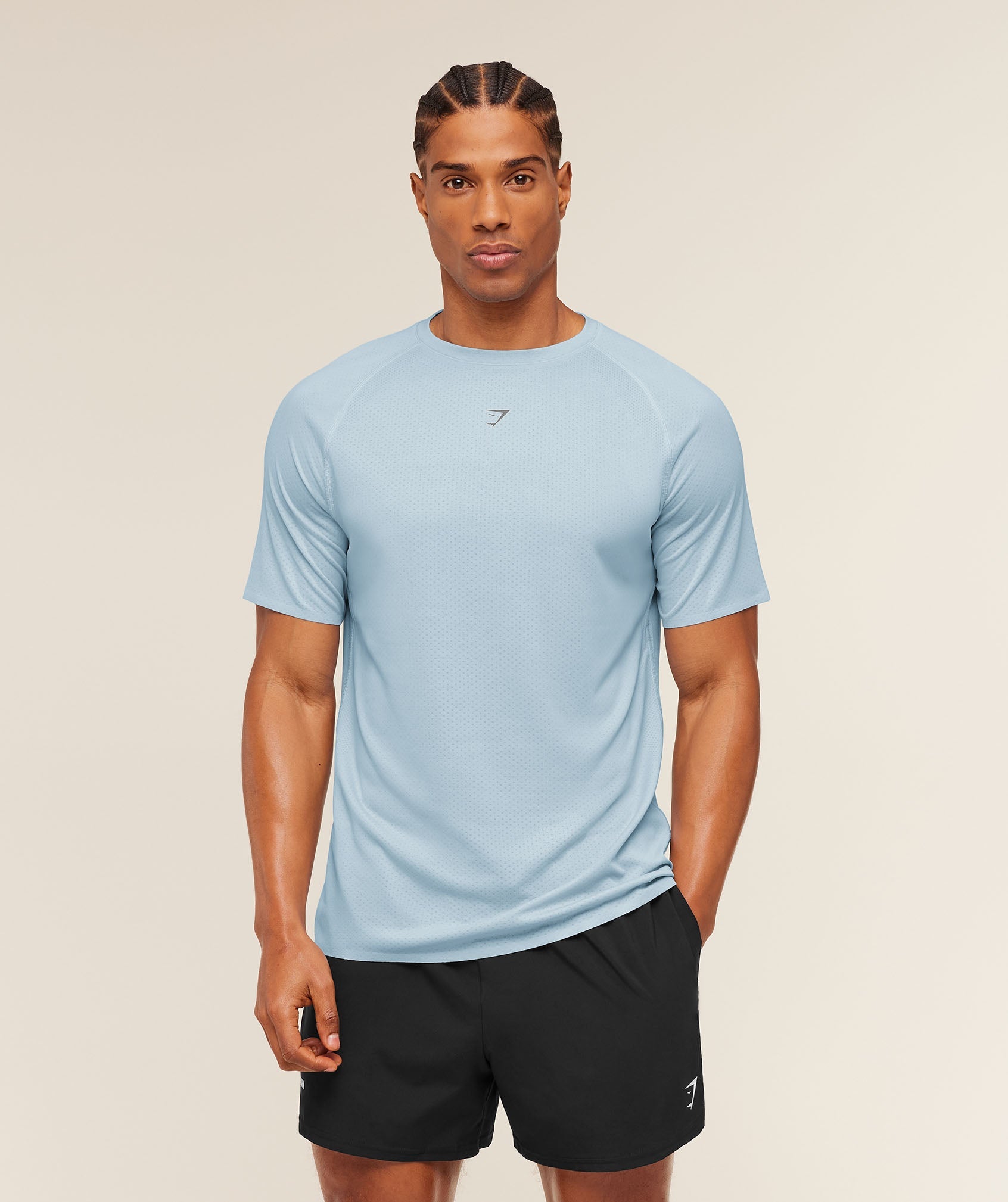 Gymshark Hybrid Engineered Jacquard T-Shirt 'Chilled Blue'