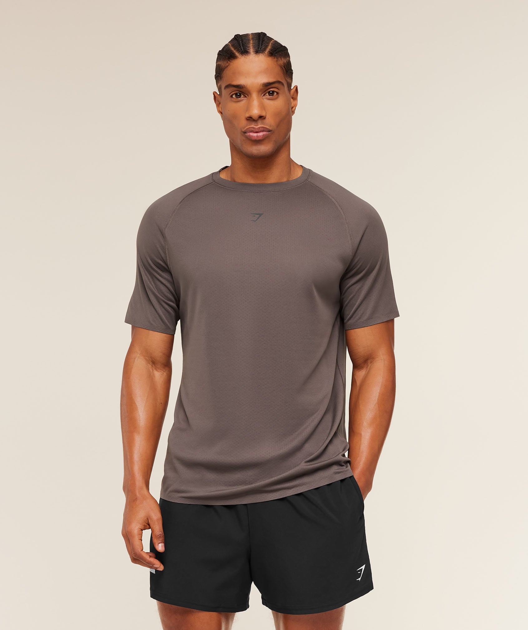 Gymshark Hybrid Engineered Jacquard T-Shirt 'Cool Brown'