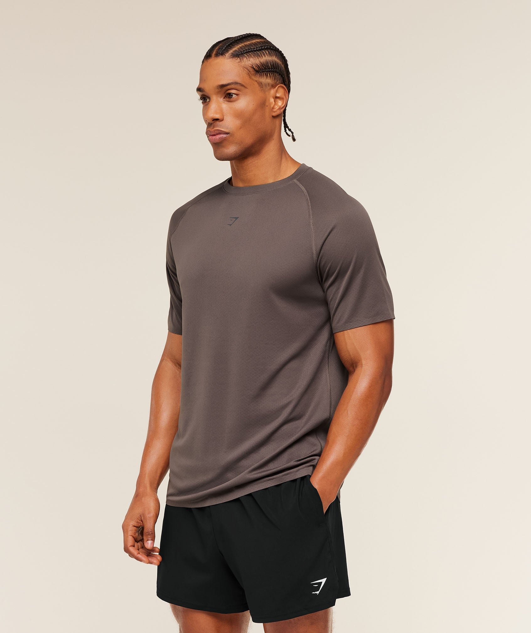 Gymshark Hybrid Engineered Jacquard T-Shirt 'Cool Brown'