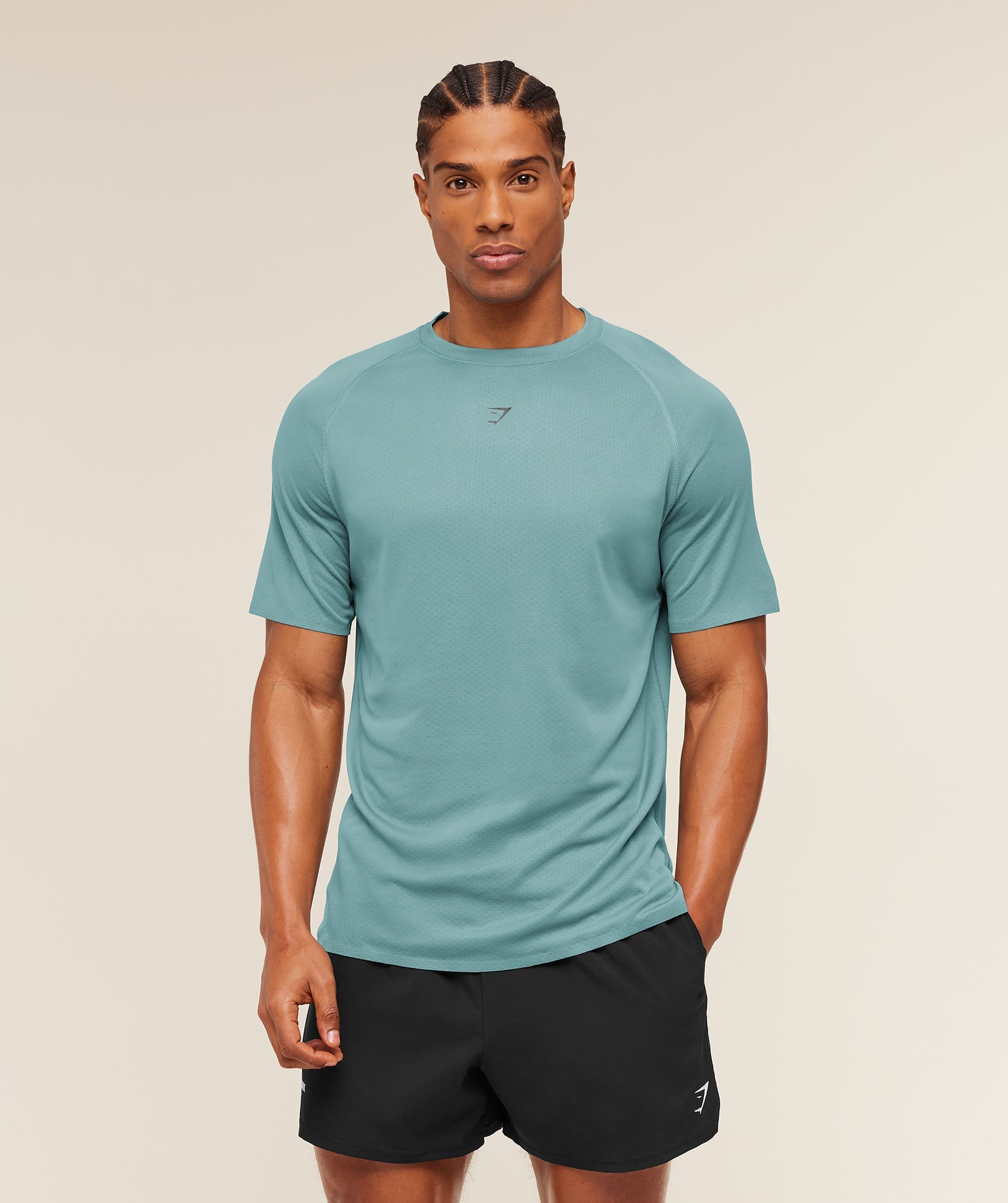 Gymshark Hybrid Engineered Jacquard T-Shirt 'Storm Blue'