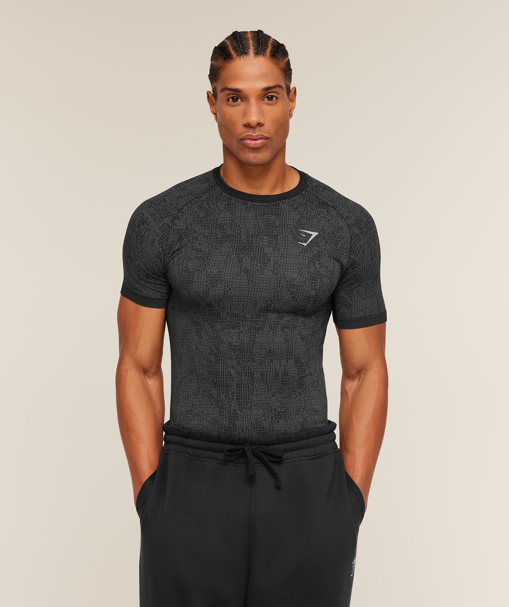 Gymshark Geo Seamless Grid T-Shirt 'Black Smokey Grey'