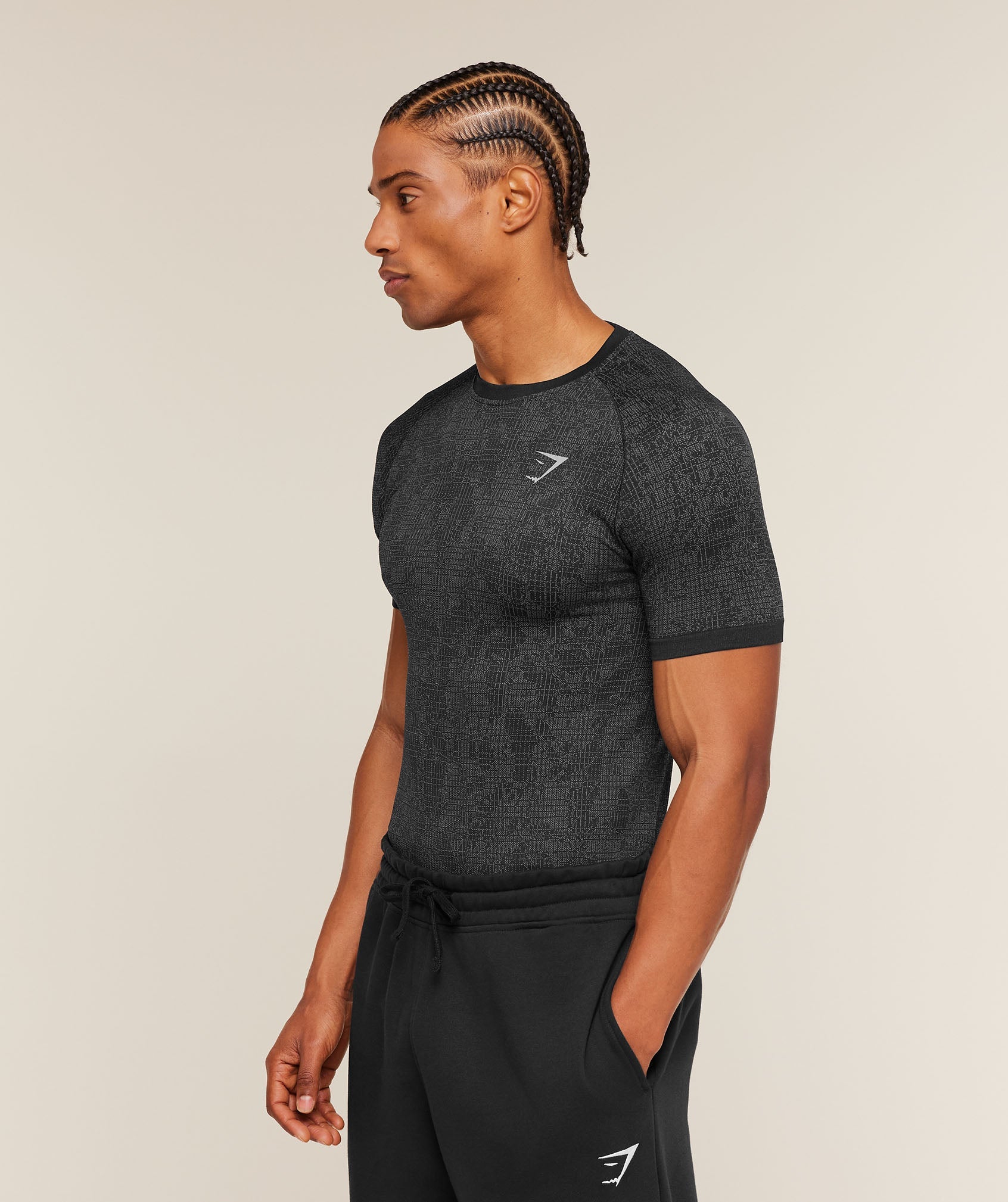 Gymshark Geo Seamless Grid T-Shirt 'Black Smokey Grey'