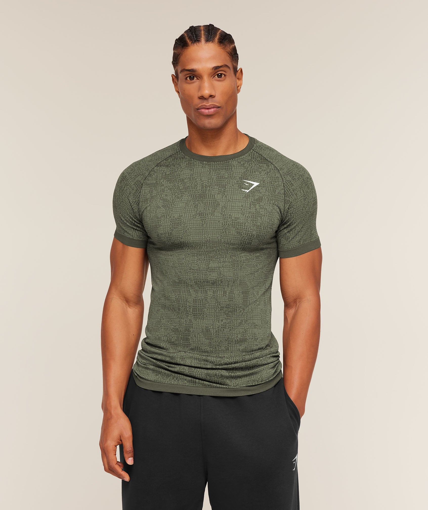 Gymshark Geo Seamless Grid T-Shirt 'Strength Green Haze Green'
