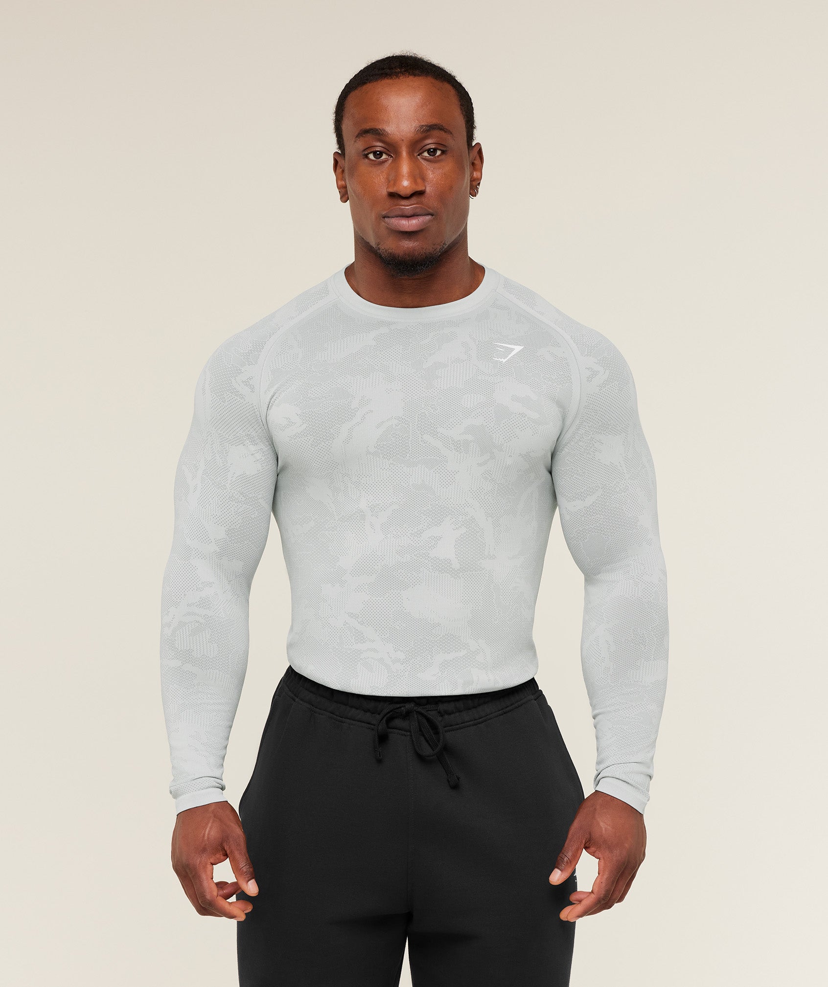 Gymshark Geo Seamless Long Sleeve T-Shirt 'Light Grey Smokey Grey'