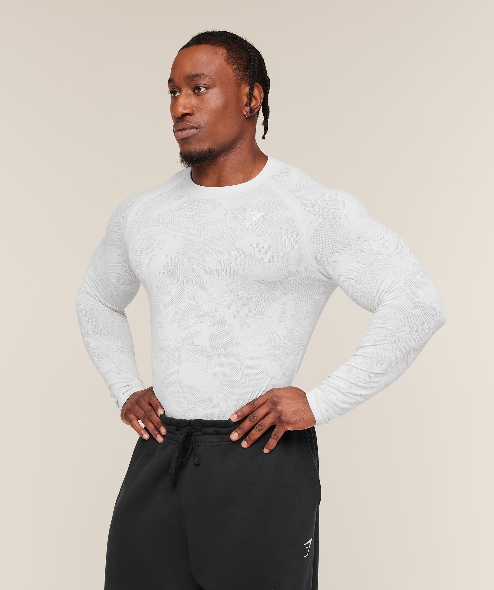 Gymshark Geo Seamless Long Sleeve T-Shirt 'White Light Grey'