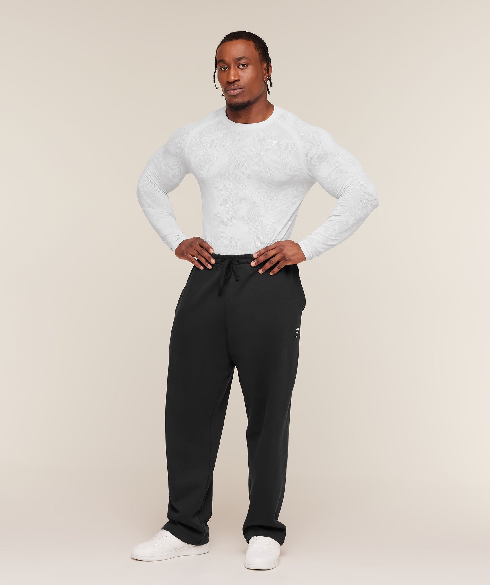 Gymshark Geo Seamless Long Sleeve T-Shirt 'White Light Grey'