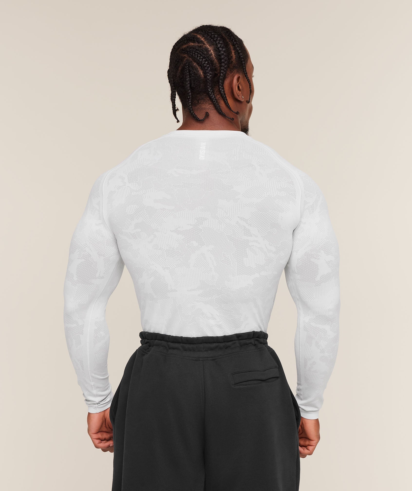 Gymshark Geo Seamless Long Sleeve T-Shirt 'White Light Grey'