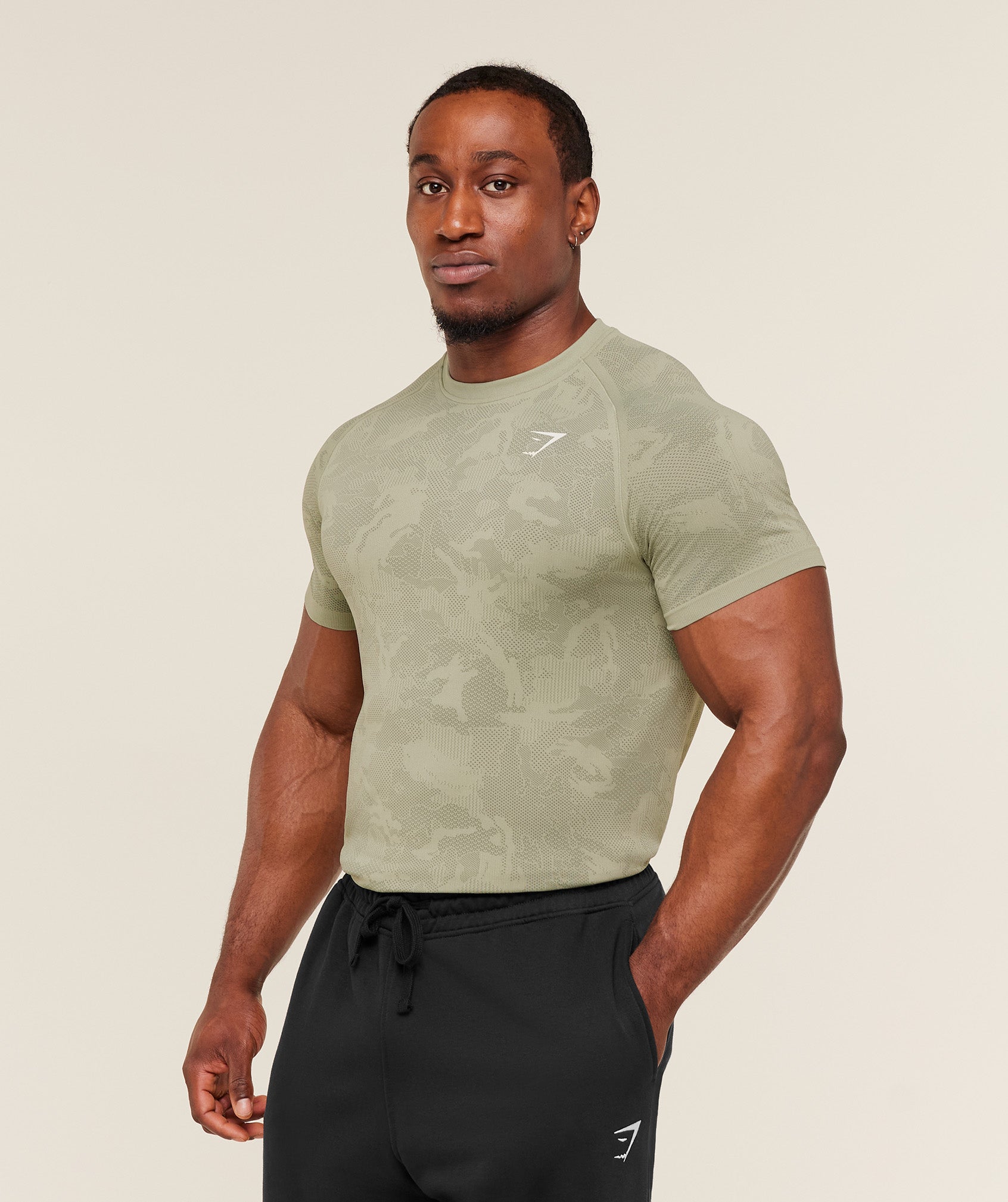 Gymshark Geo Seamless T-Shirt 'Haze Green Unit Green'