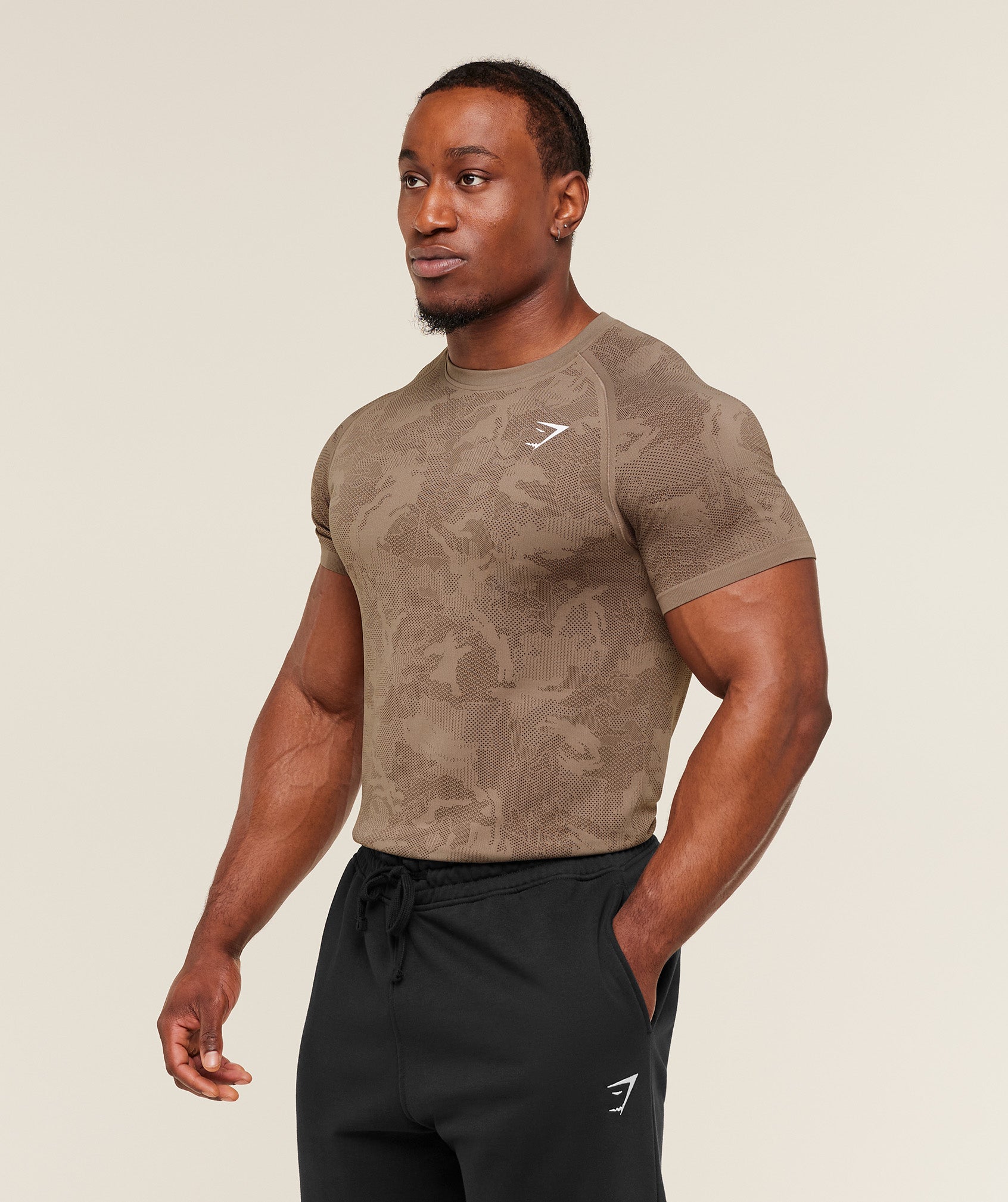Gymshark Geo Seamless T-Shirt 'Lifestyle Brown Archive Brown'