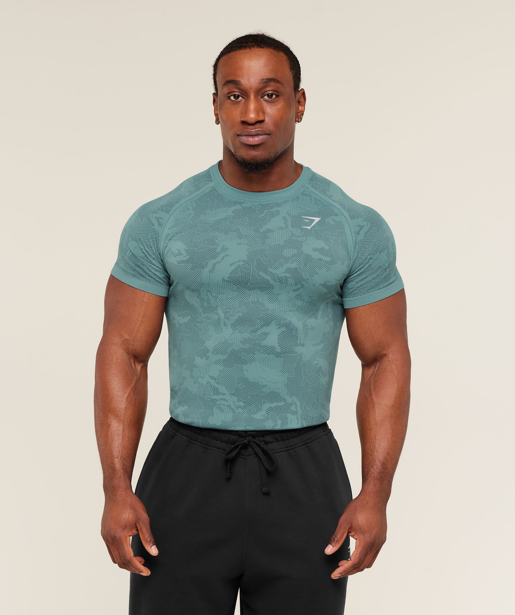 Gymshark Geo Seamless T-Shirt 'Storm Blue Stealth Blue'