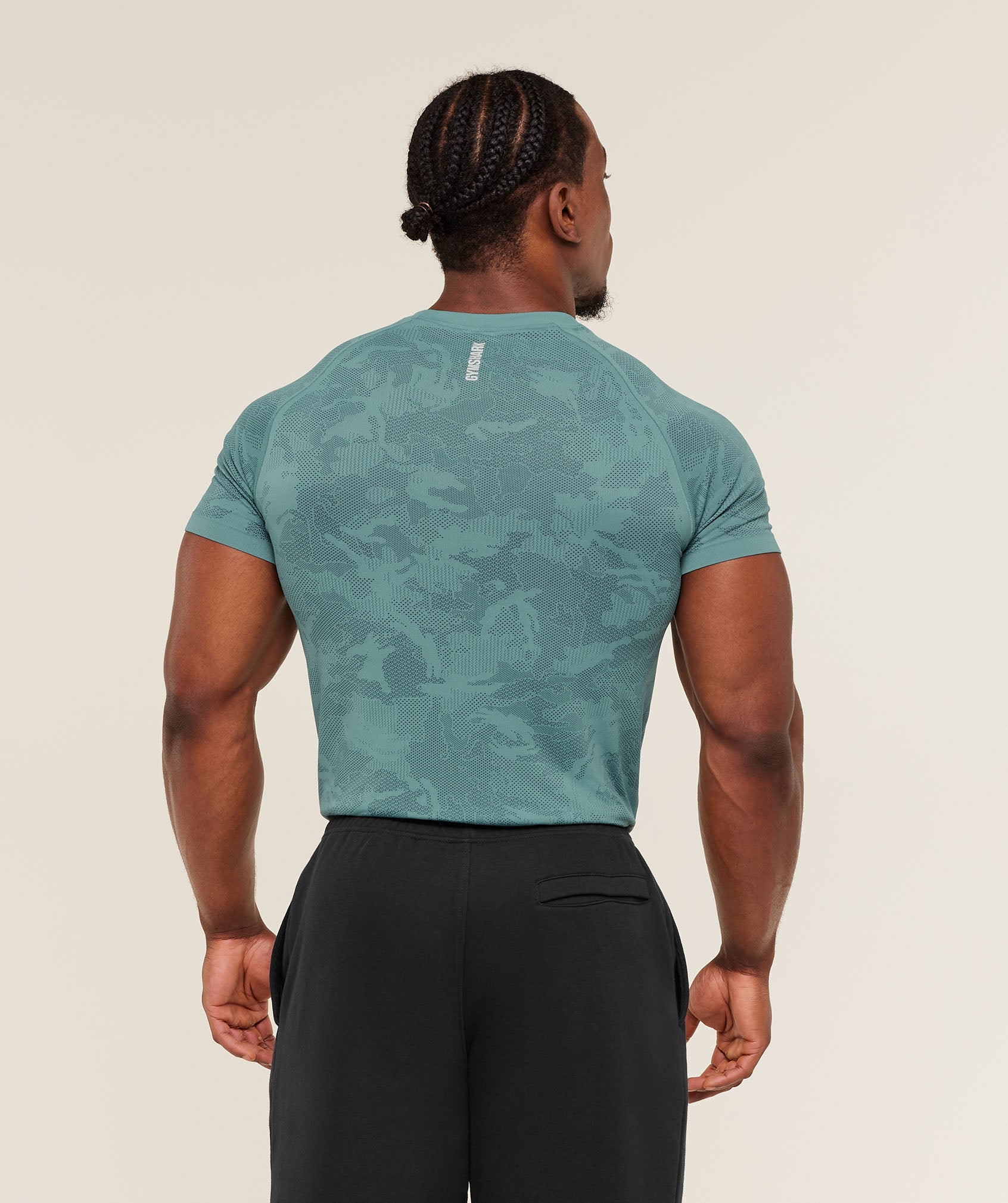 Gymshark Geo Seamless T-Shirt 'Storm Blue Stealth Blue'