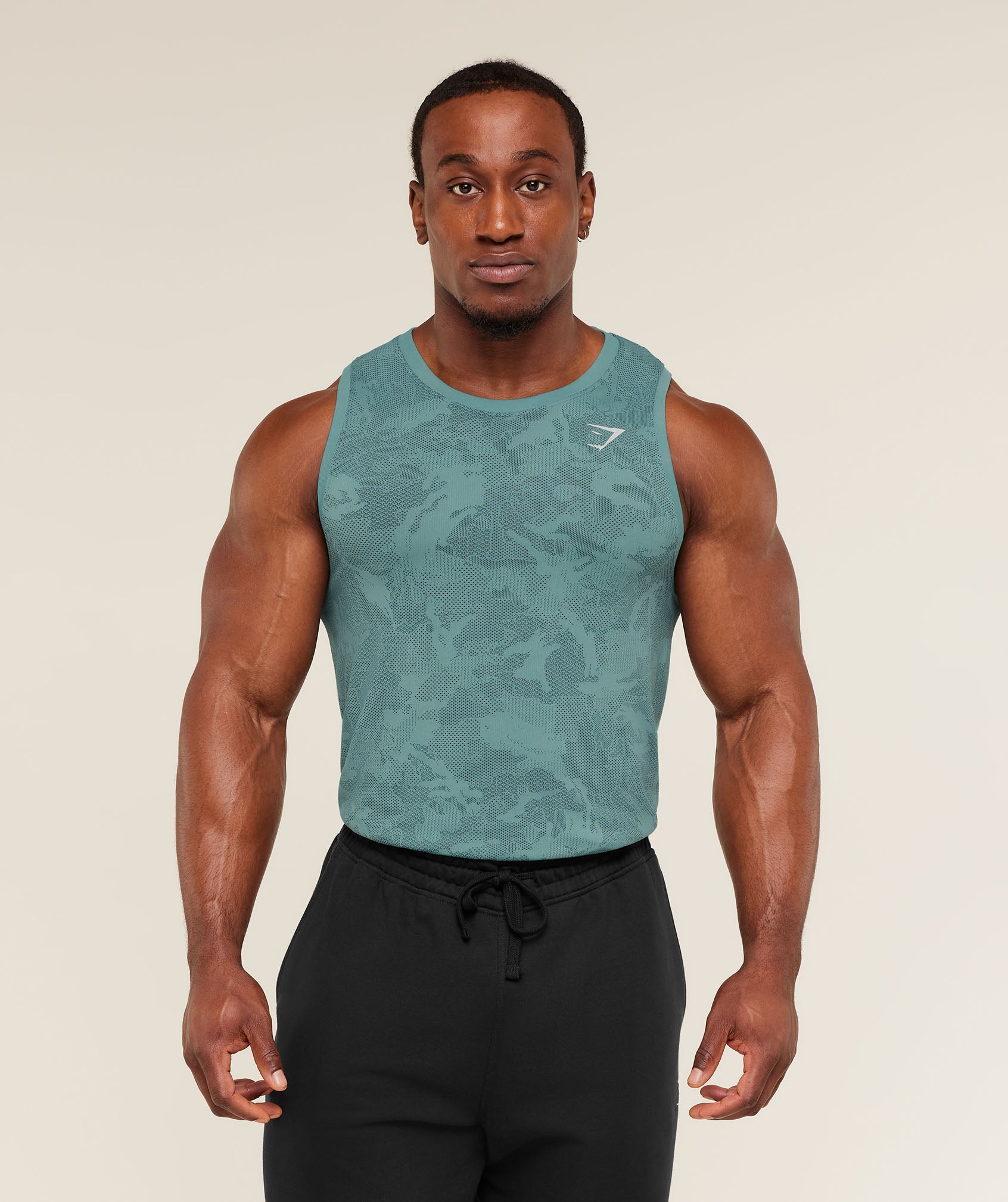 Gymshark Geo Seamless Tank 'Storm Blue Stealth Blue'